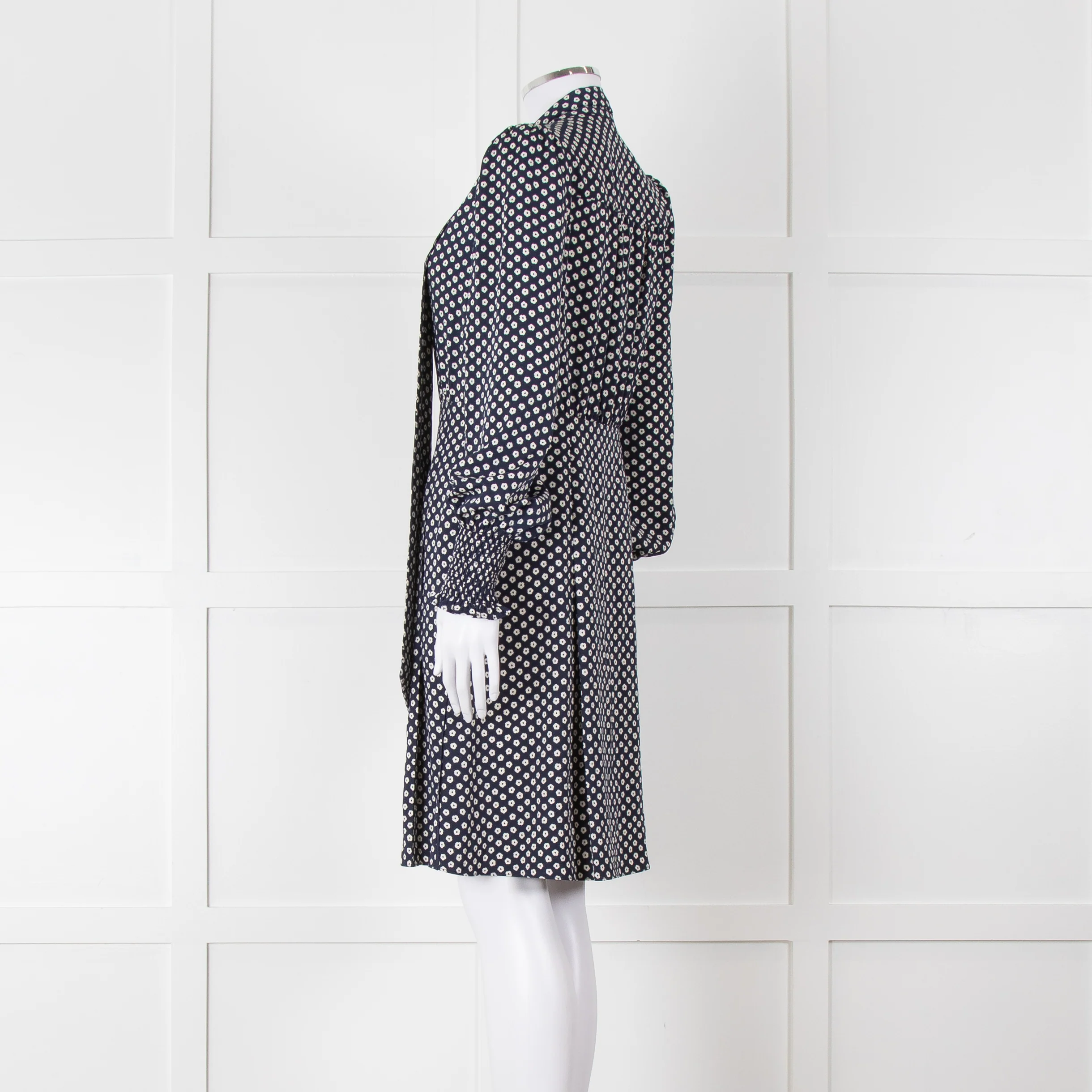 Me + Em Navy Polka Dot Flower Short Fit & Flare Dress - Image 6