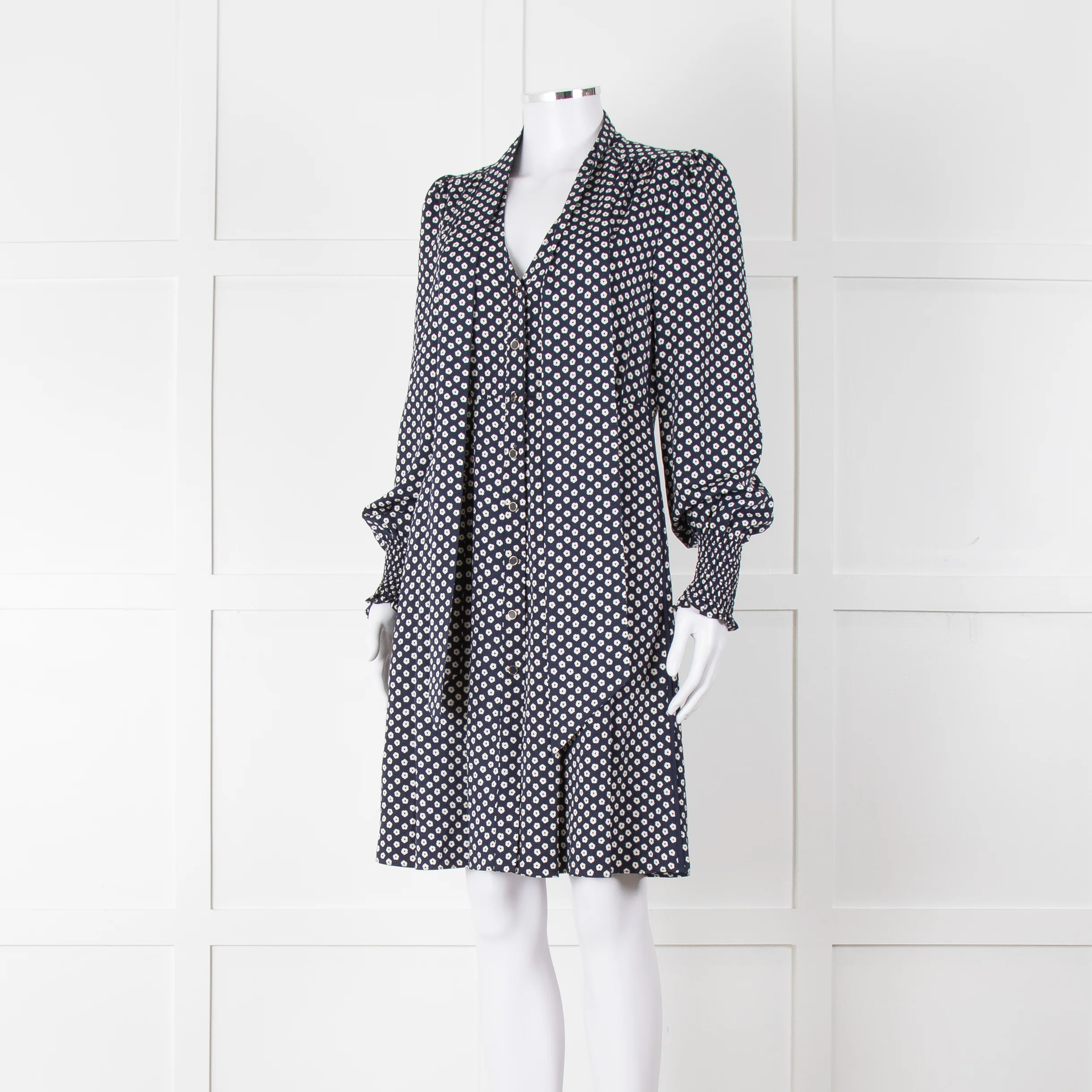 Me + Em Navy Polka Dot Flower Short Fit & Flare Dress - Image 8