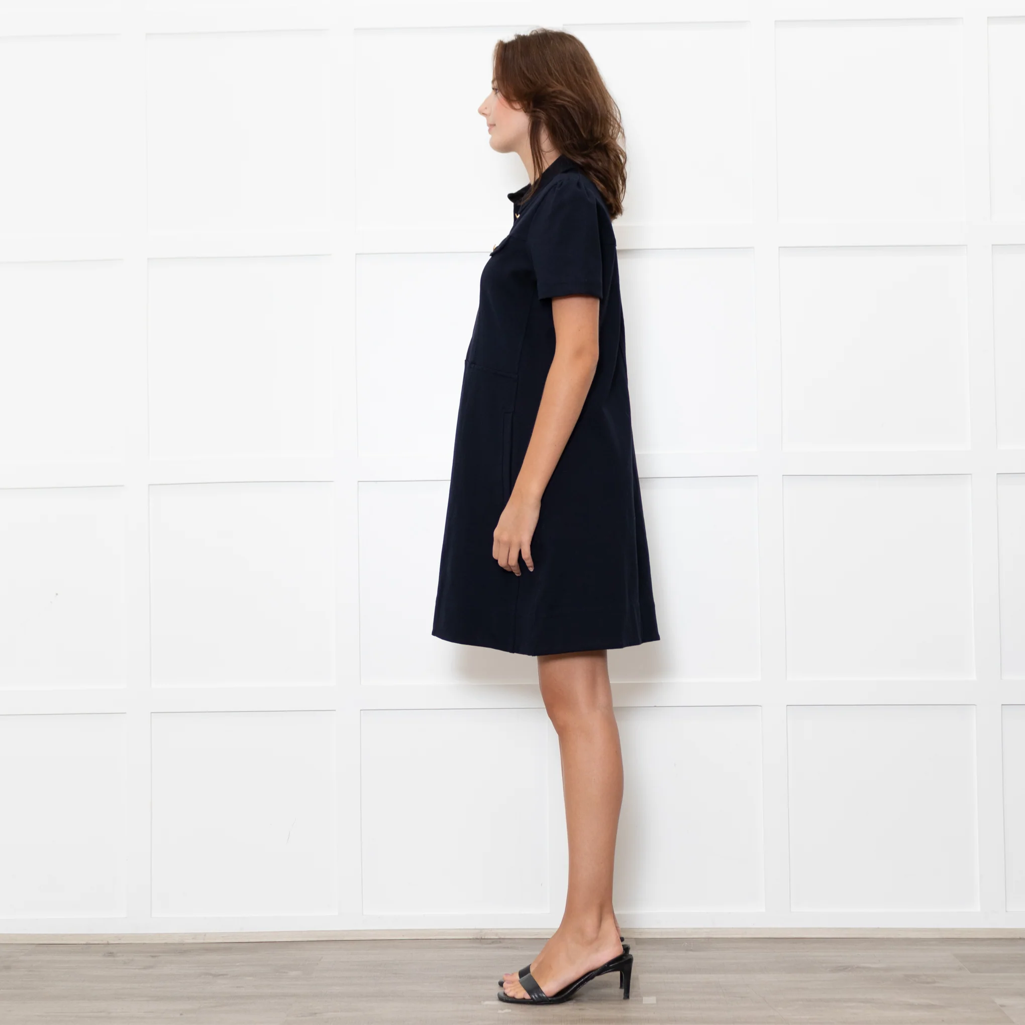 Me + Em Navy Short Sleeve Dress With Gold Buttons - Image 7