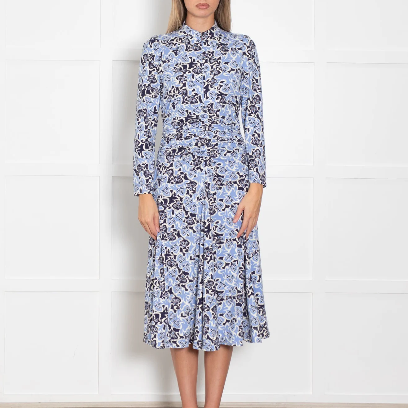 Me + Em Navy White Light Blue Floral Jersey Maxi Dress - Image 2