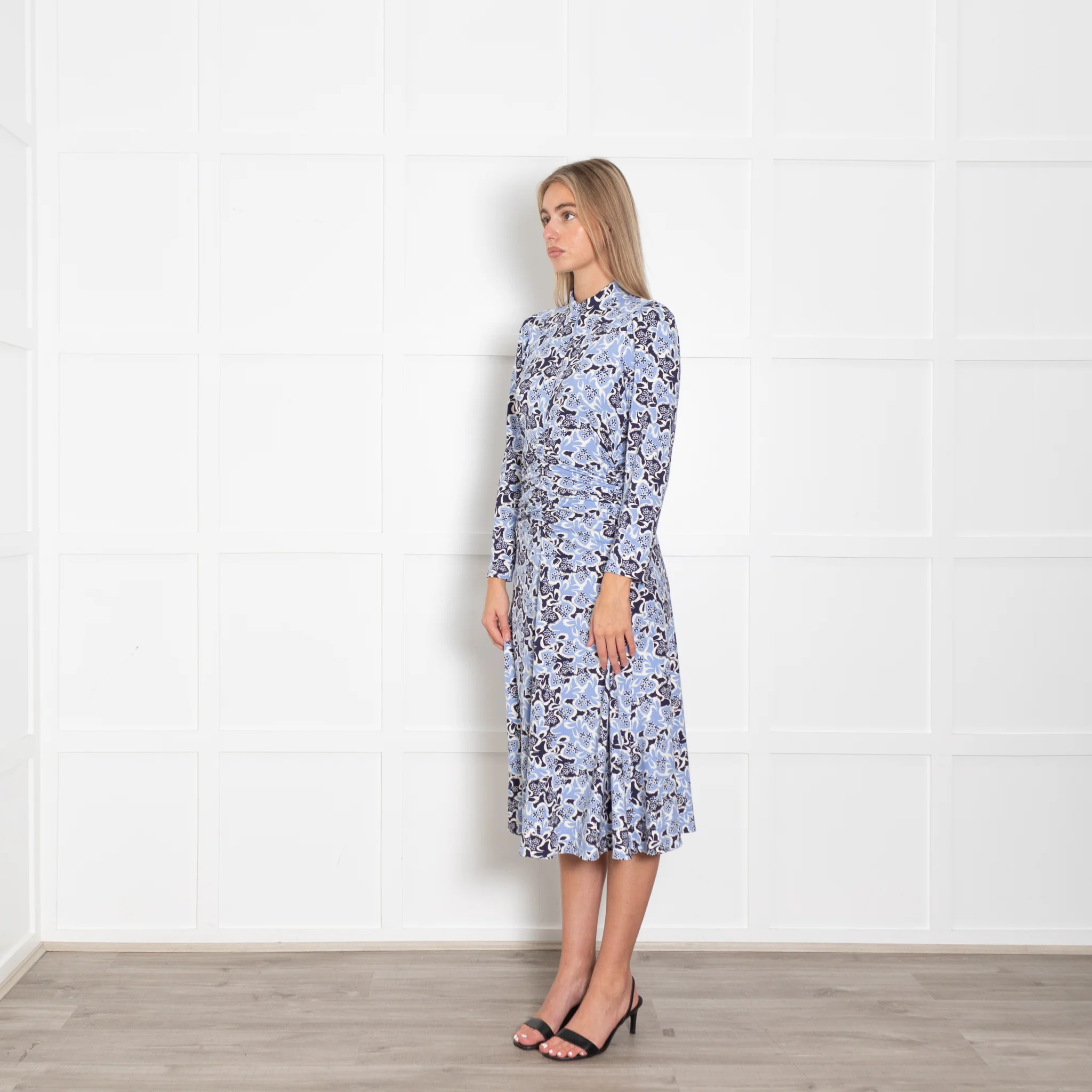 Me + Em Navy White Light Blue Floral Jersey Maxi Dress - Image 3