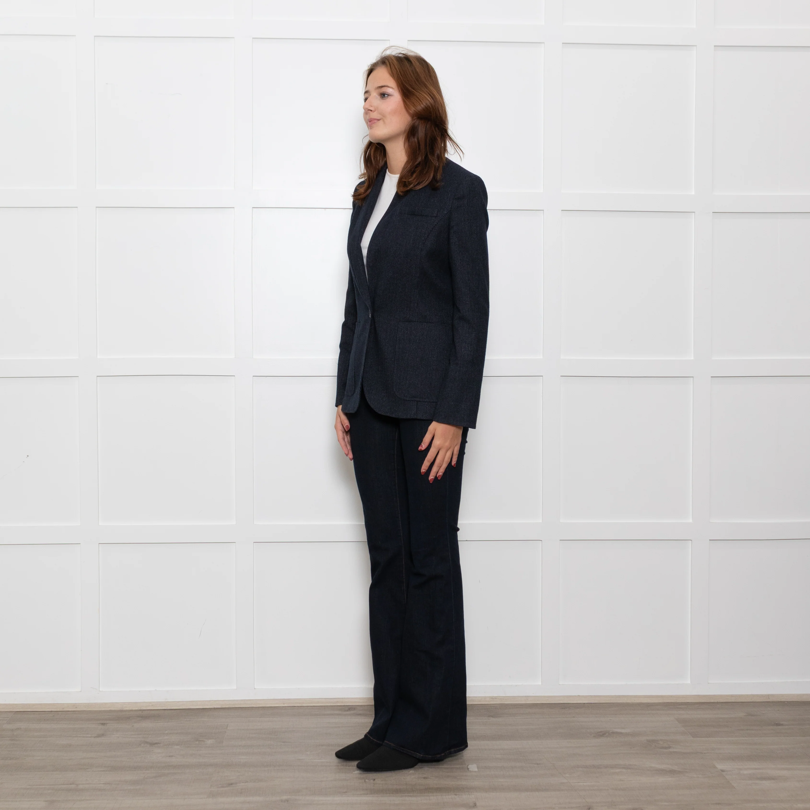 Me + Em Navy White Pin Stripes Blazer Jacket - Image 3