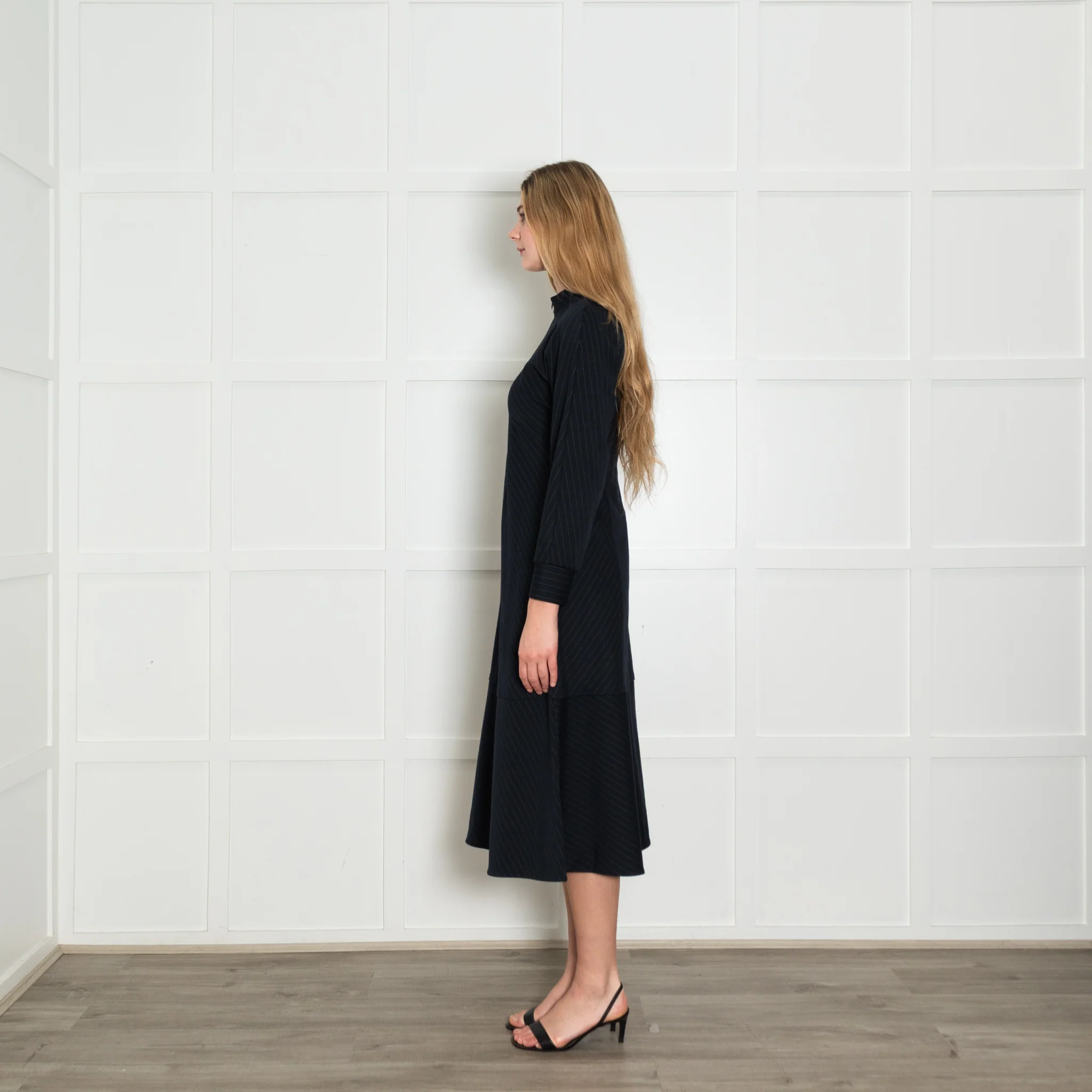 Me + Em Navy White Pin Stripes Maxi Dress - Image 4