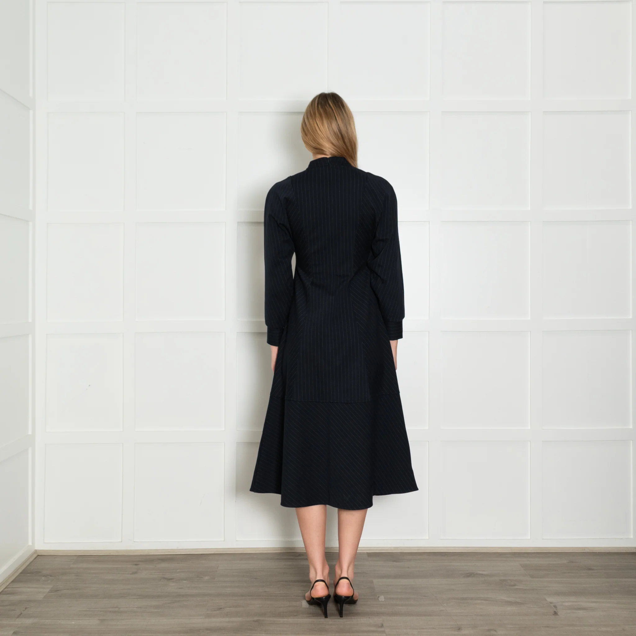 Me + Em Navy White Pin Stripes Maxi Dress - Image 5
