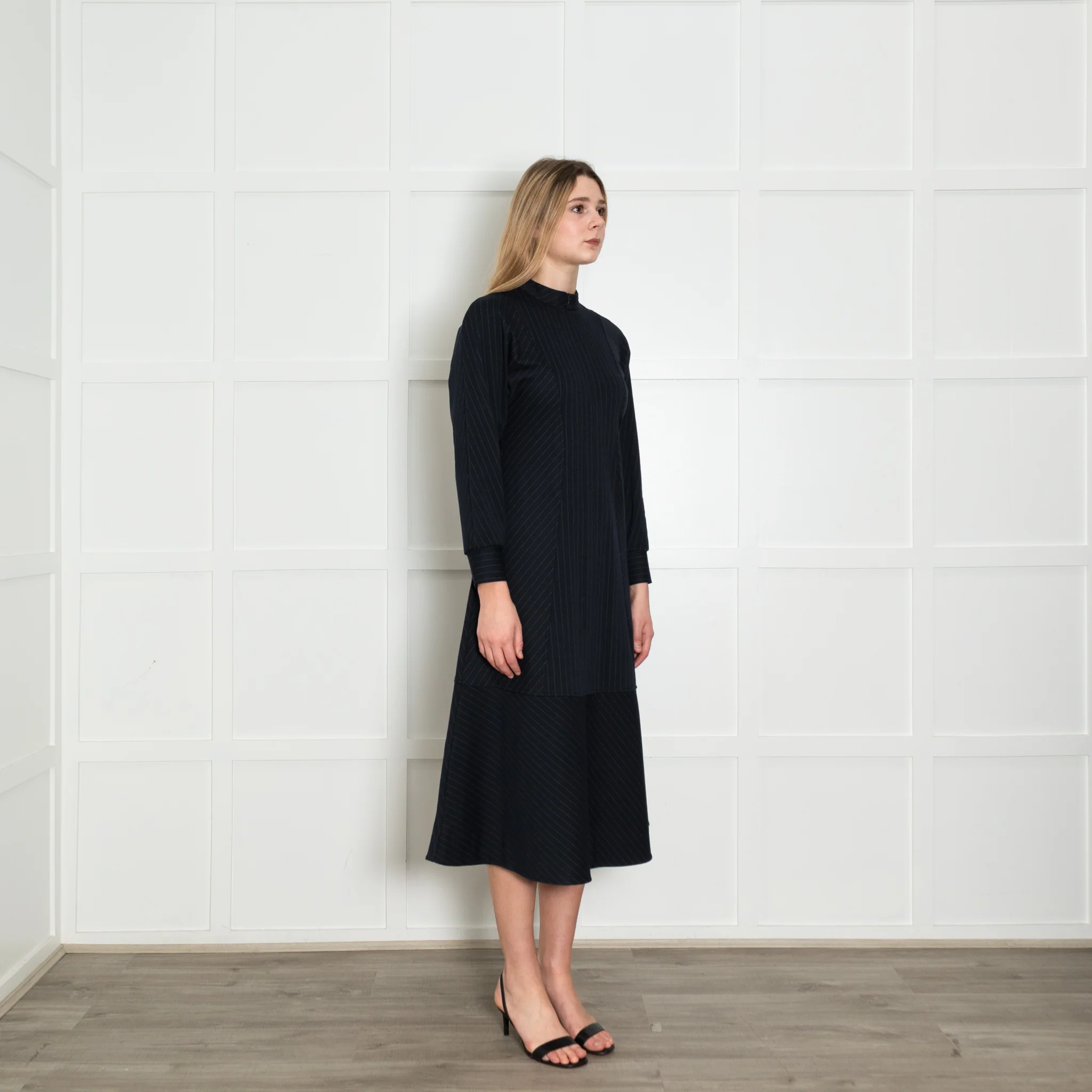 Me + Em Navy White Pin Stripes Maxi Dress - Image 7
