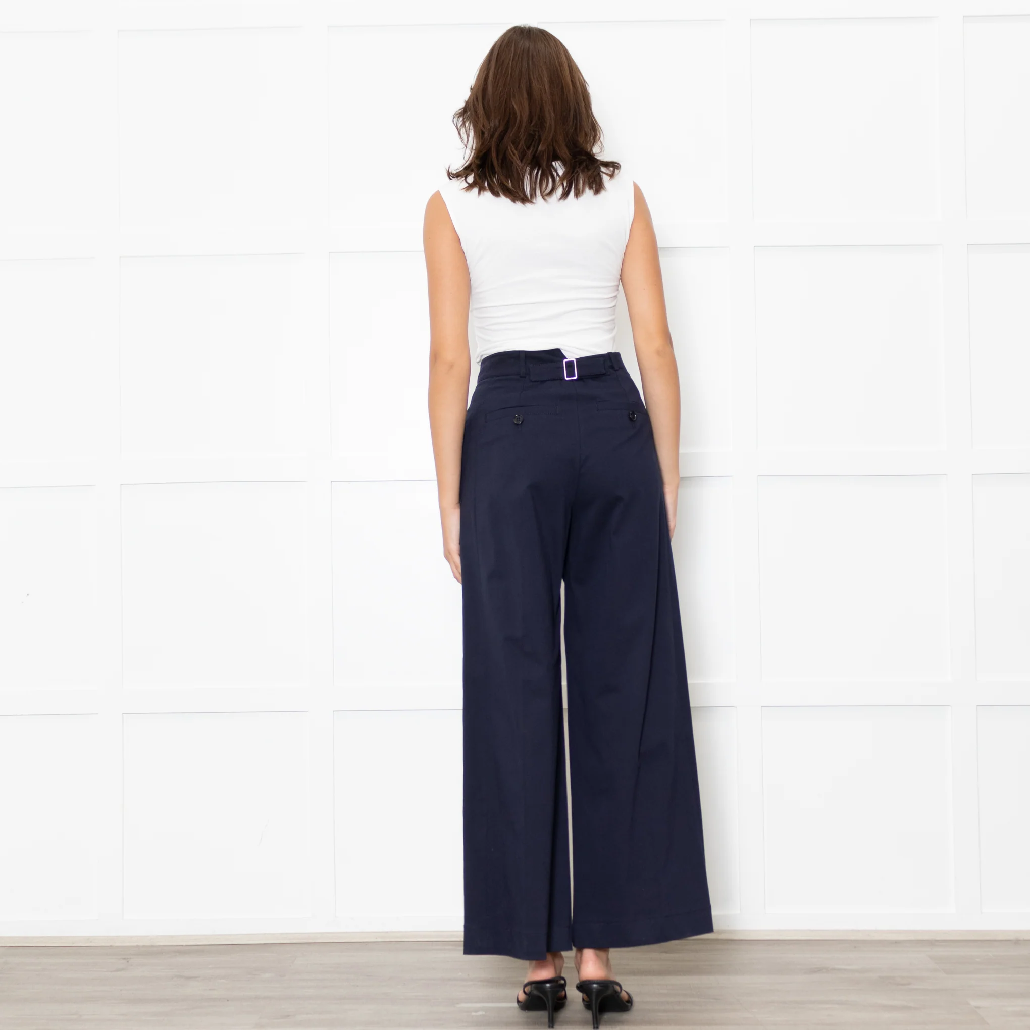 Me + Em Navy Wide Leg Soft Cotton Trousers - Image 5