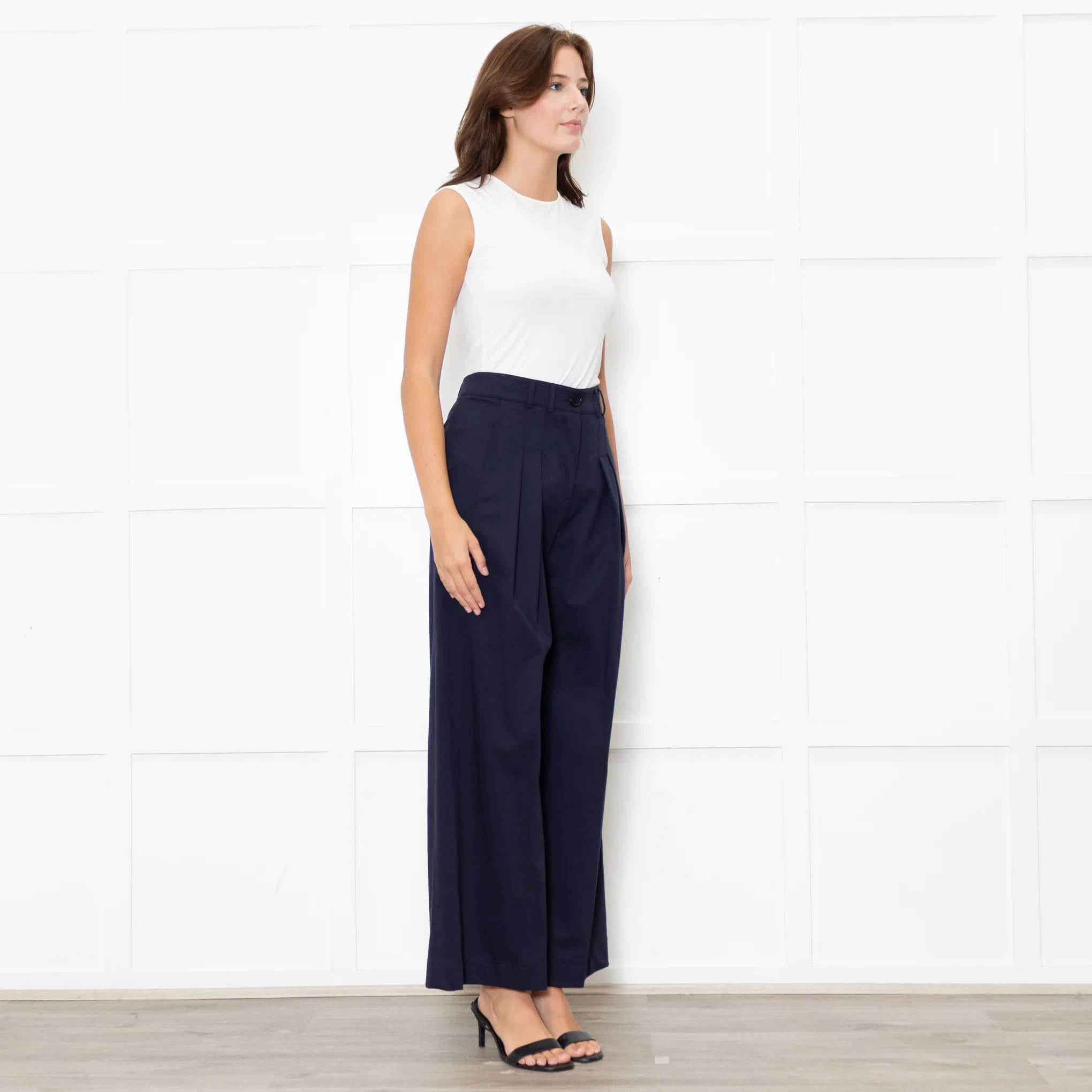 Me + Em Navy Wide Leg Soft Cotton Trousers - Image 7