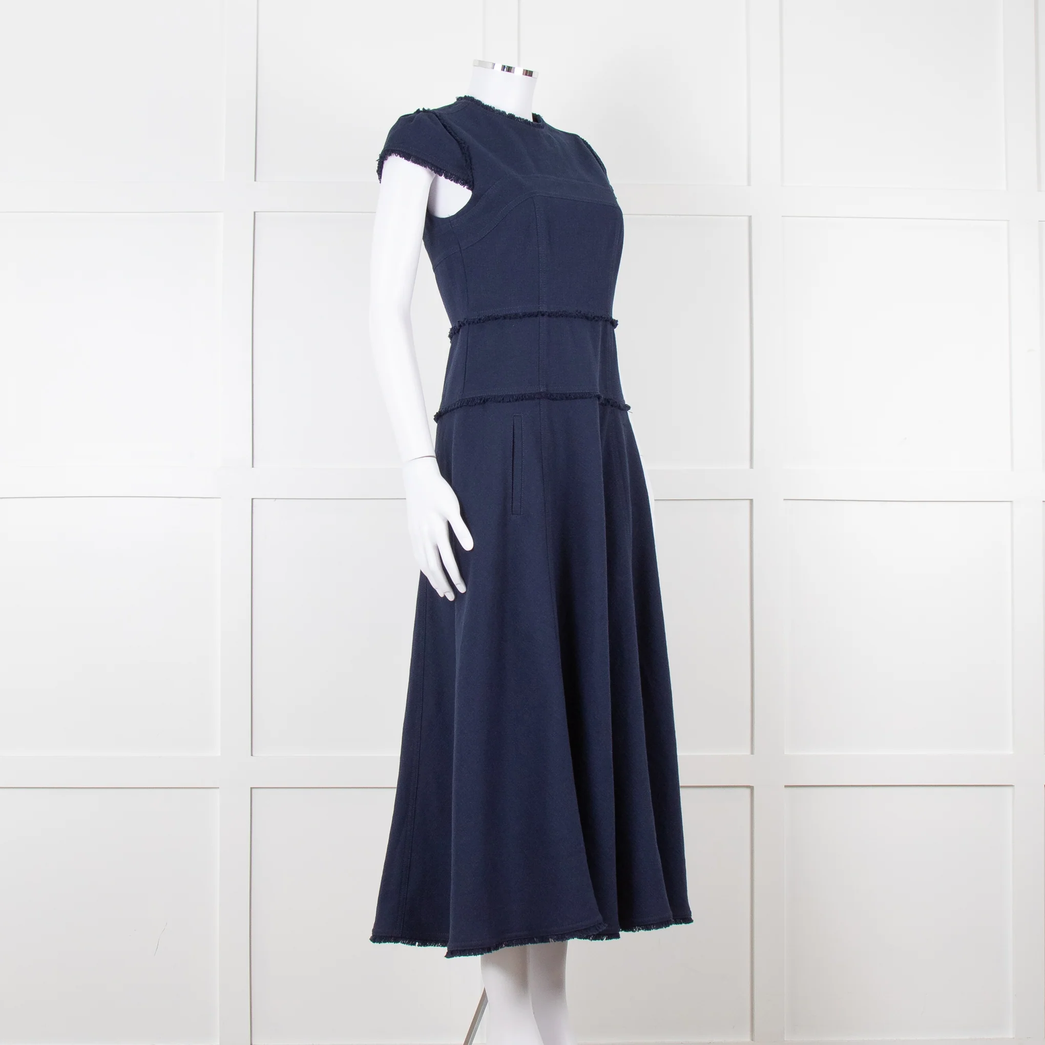 Me + Em Navy Woven Raw Edge Tailored Midi Dress - Image 2