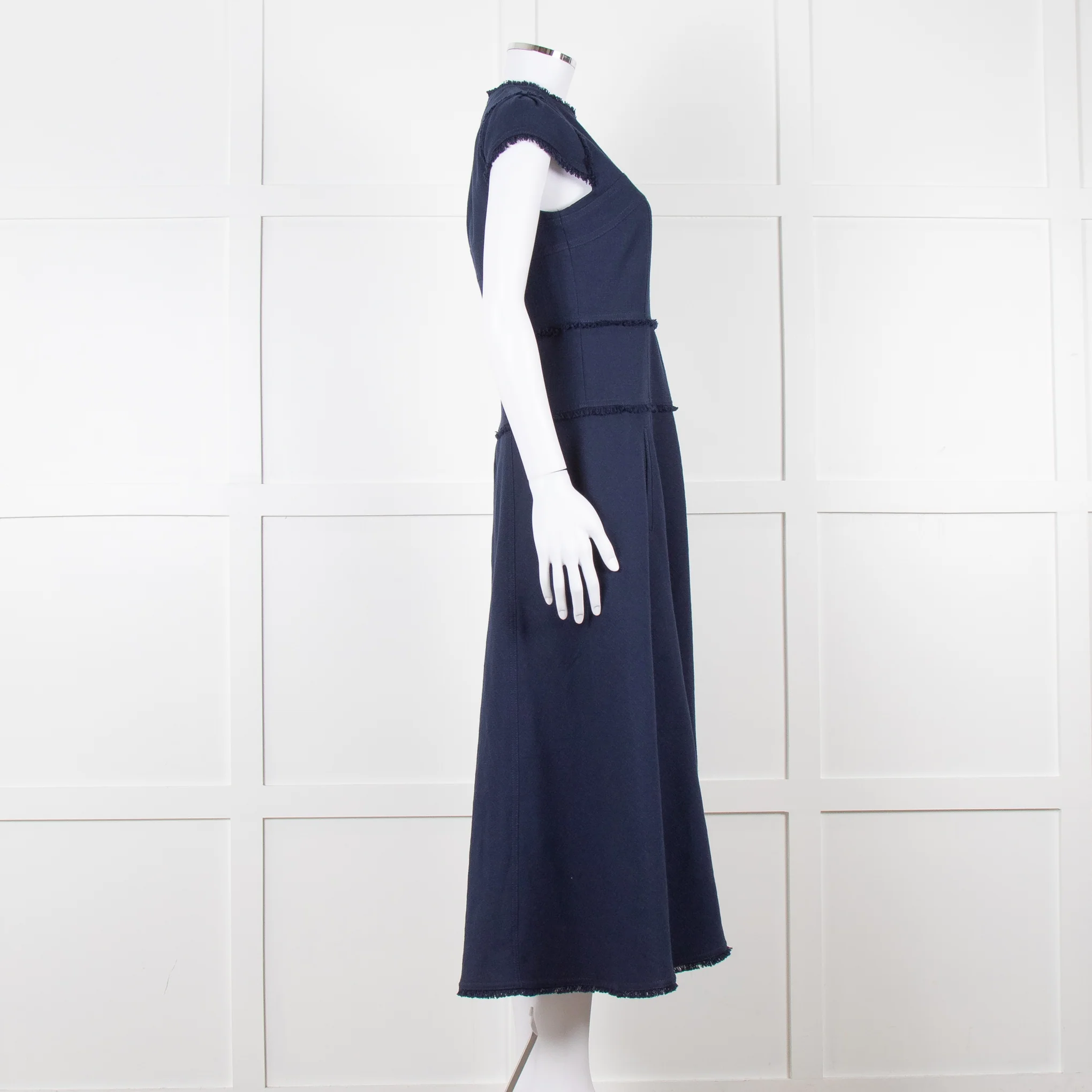Me + Em Navy Woven Raw Edge Tailored Midi Dress - Image 3