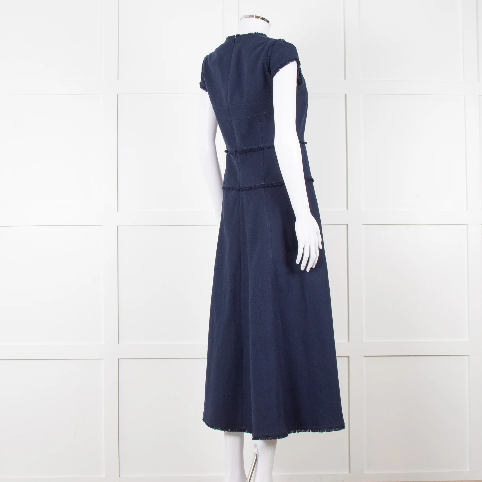 Me + Em Navy Woven Raw Edge Tailored Midi Dress - Image 4