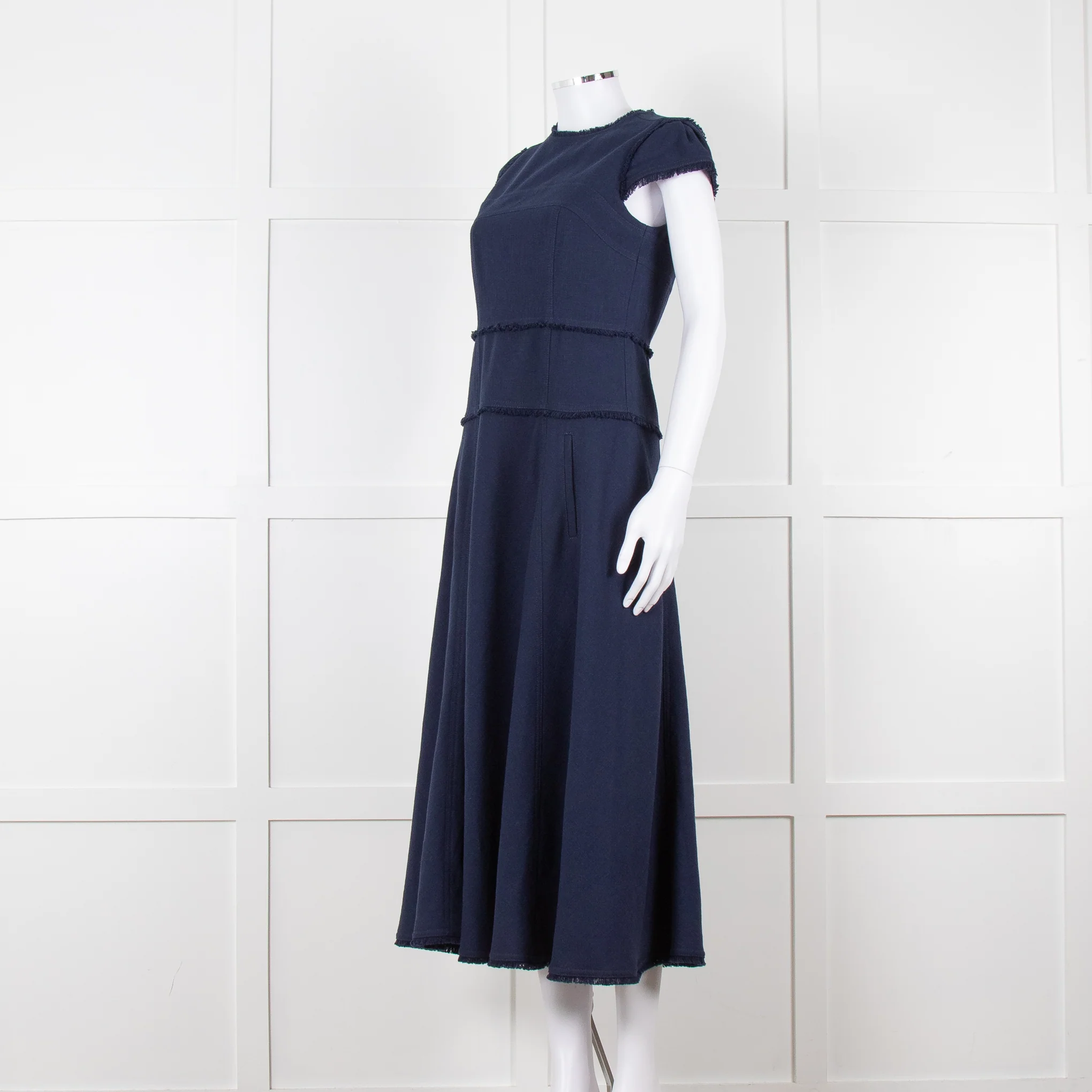 Me + Em Navy Woven Raw Edge Tailored Midi Dress - Image 8