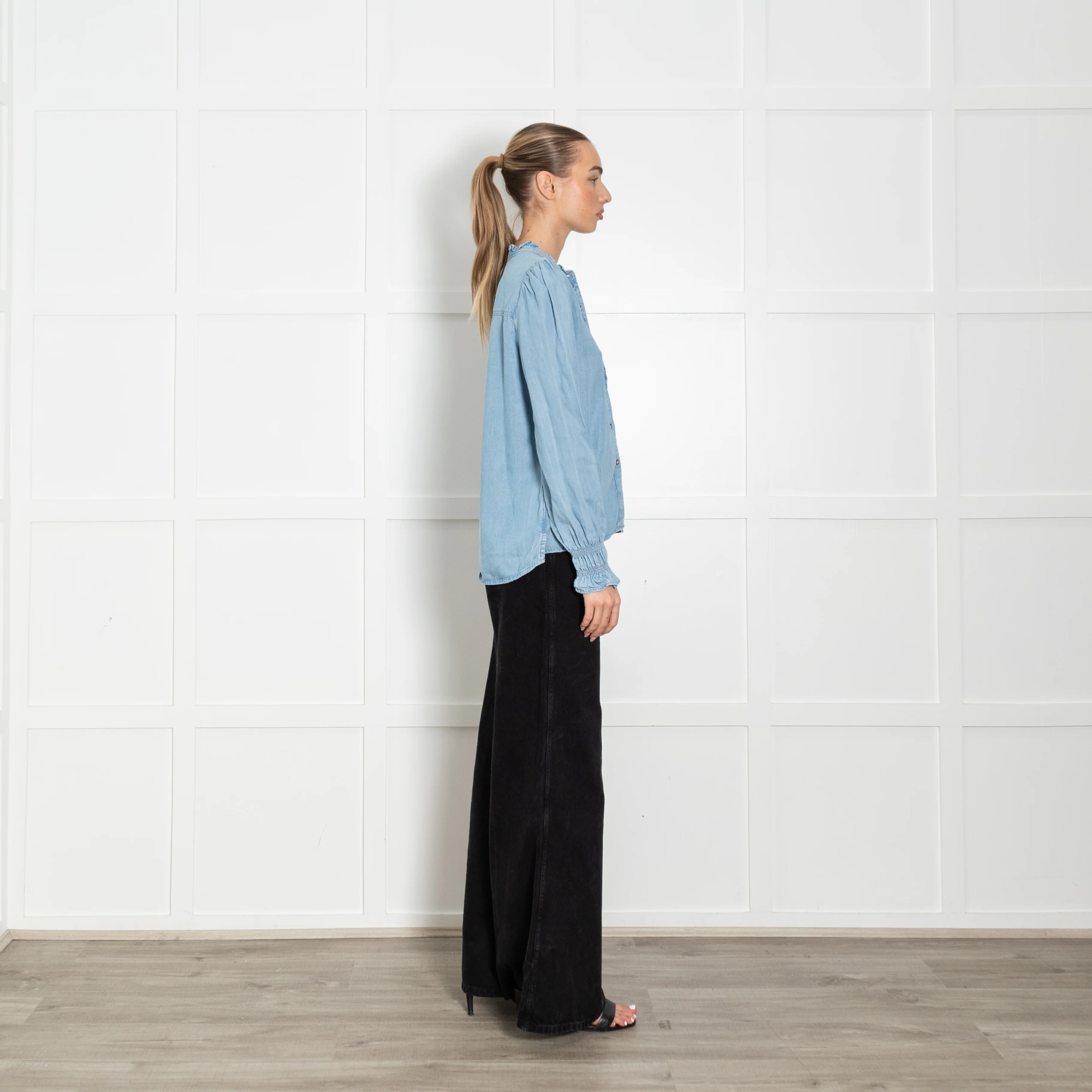 Me + Em Pale Blue Denim Ruffle Trim Blouse - Image 6