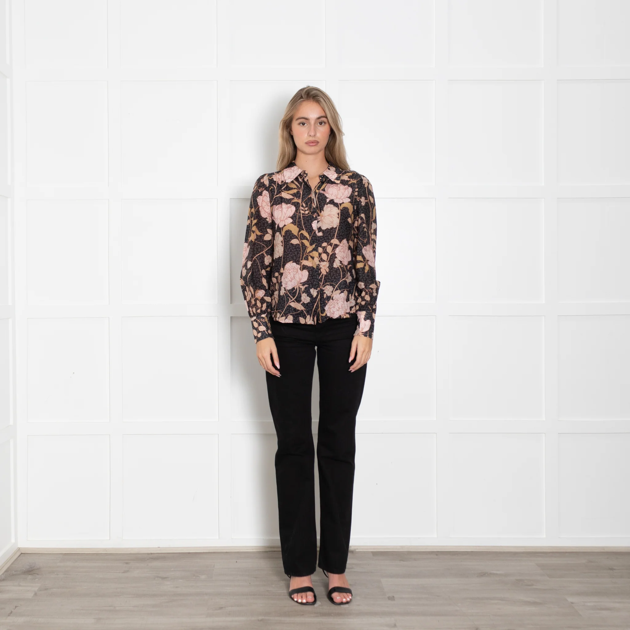Me + Em Pink and Brown Floral Collared Shirt