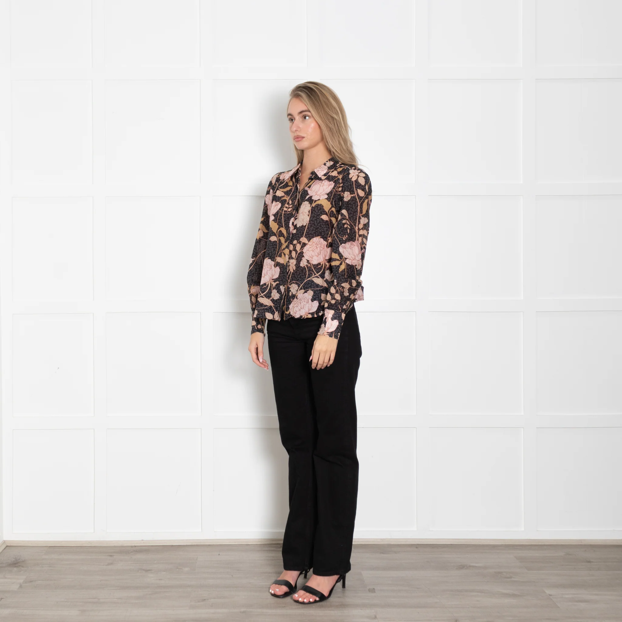 Me + Em Pink and Brown Floral Collared Shirt - Image 3
