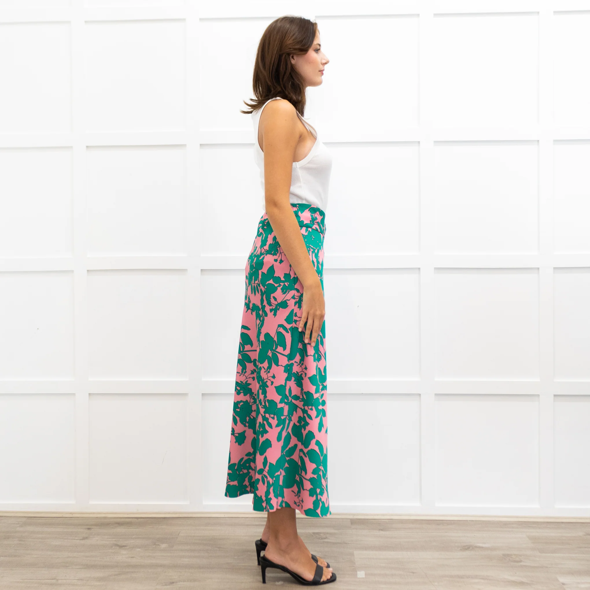 Me + Em Pink and Green Floral Print Twist Waist Skirt - Image 6
