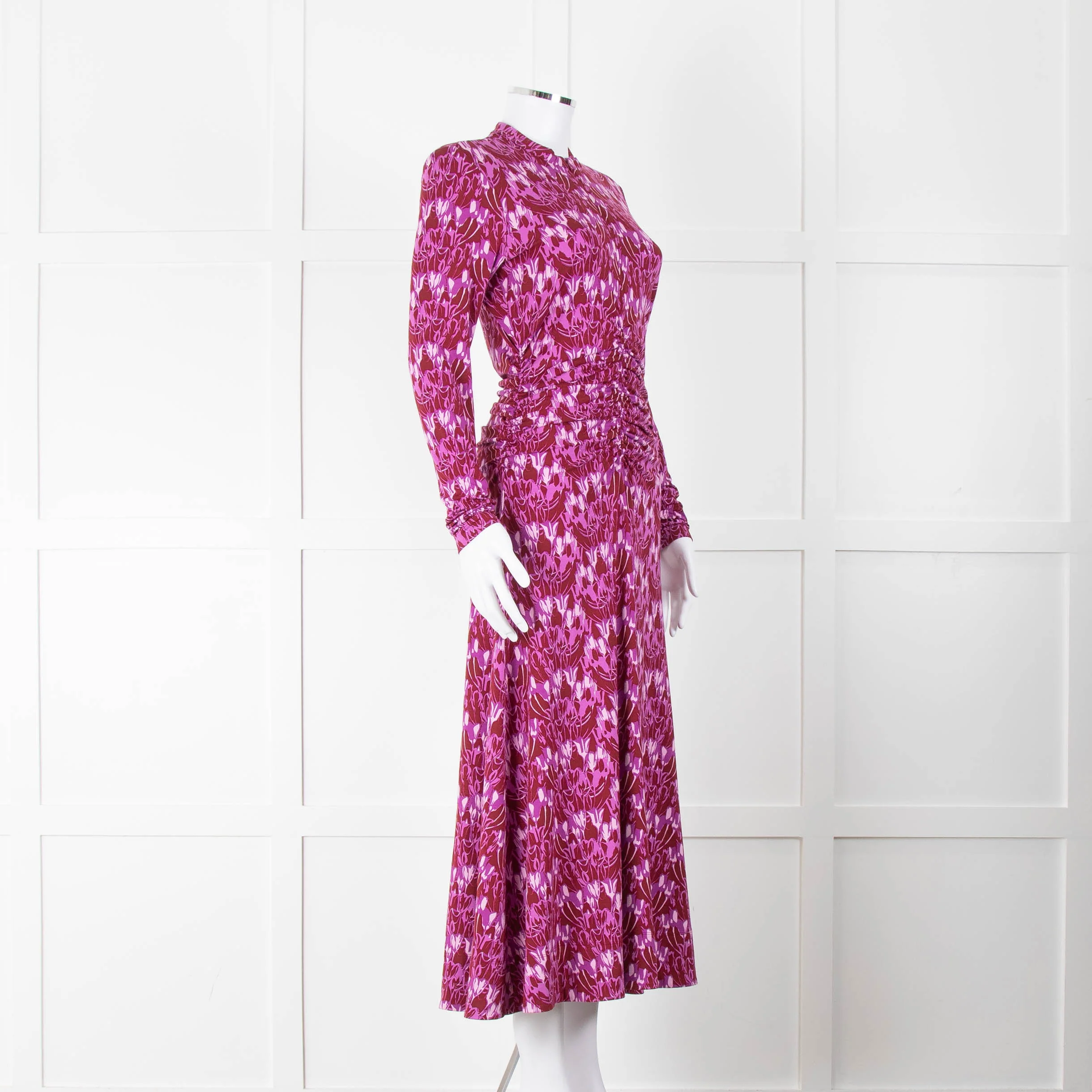 Me + Em Pink Flower Print Ruched Stretch Woven Maxi Dress - Image 2