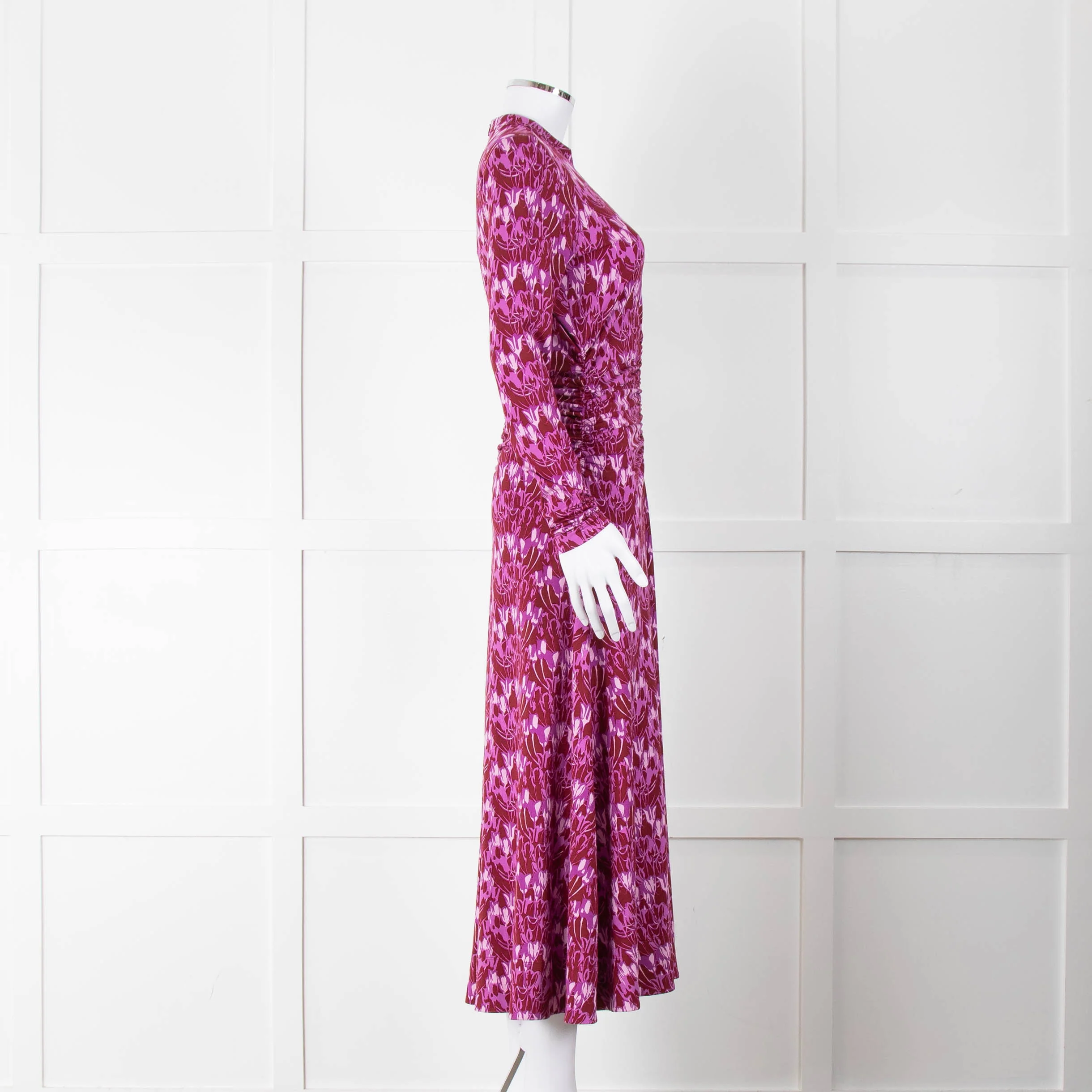 Me + Em Pink Flower Print Ruched Stretch Woven Maxi Dress - Image 3