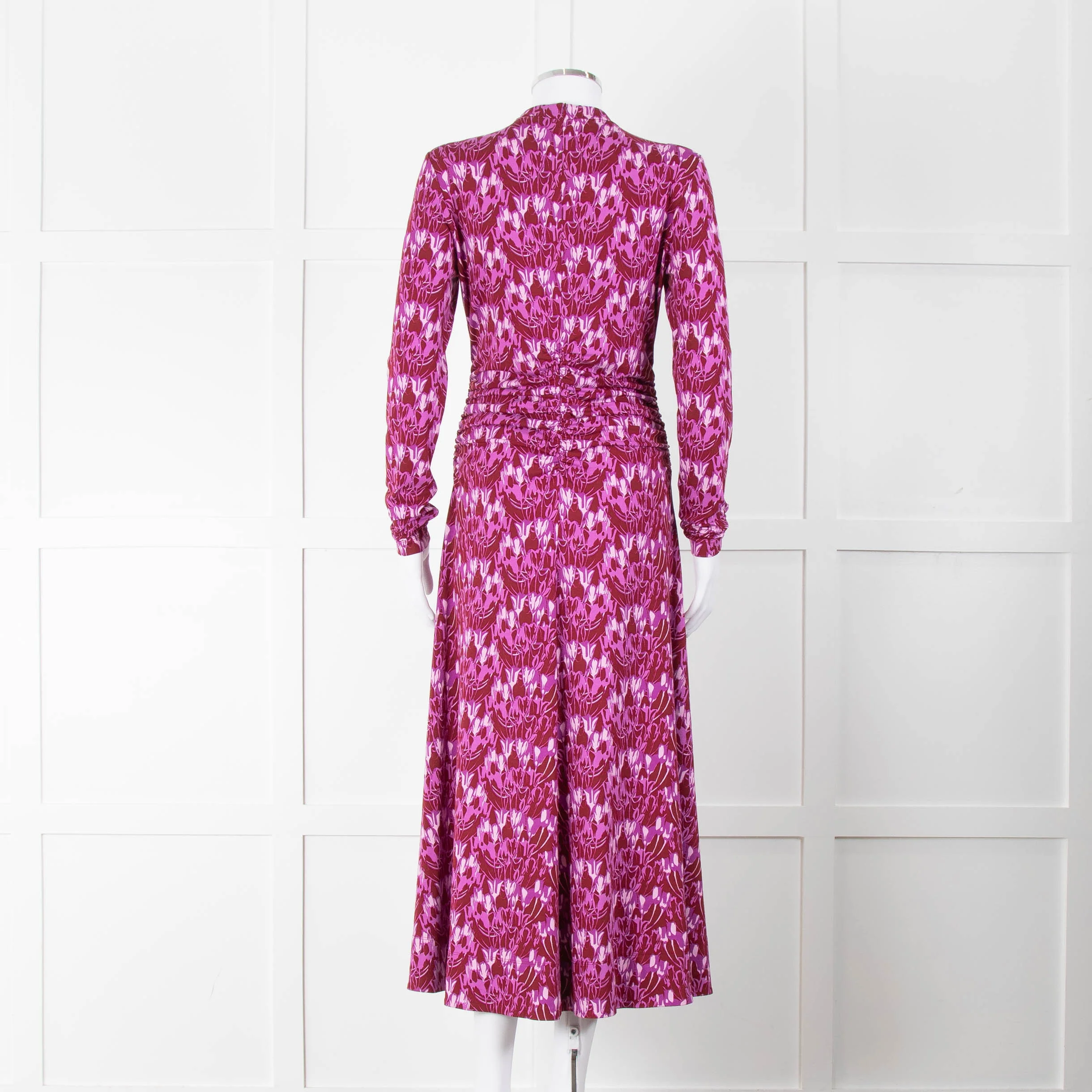 Me + Em Pink Flower Print Ruched Stretch Woven Maxi Dress - Image 5