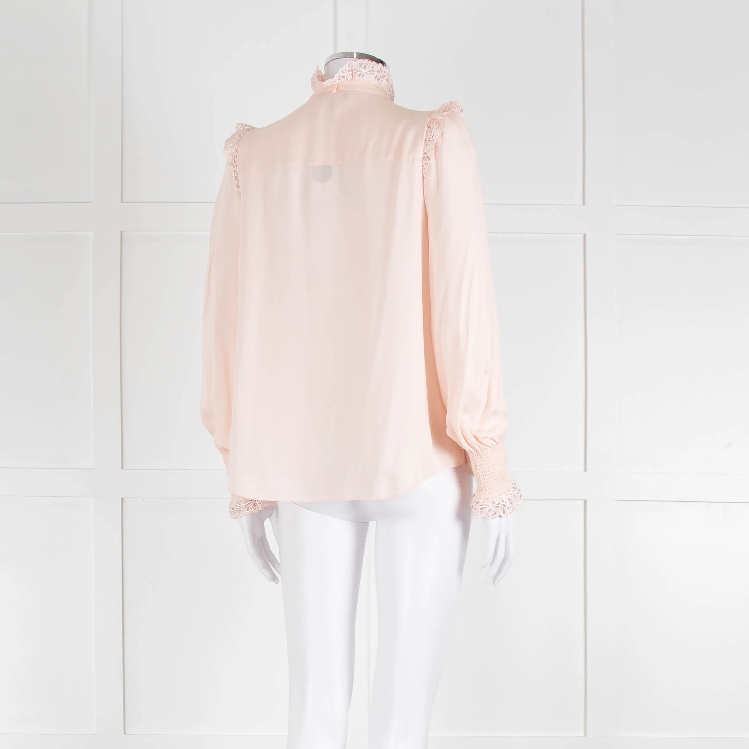 Me + Em Pink Frill Neck Blouse with Lace Trims and Smocked Cuffs - Image 4