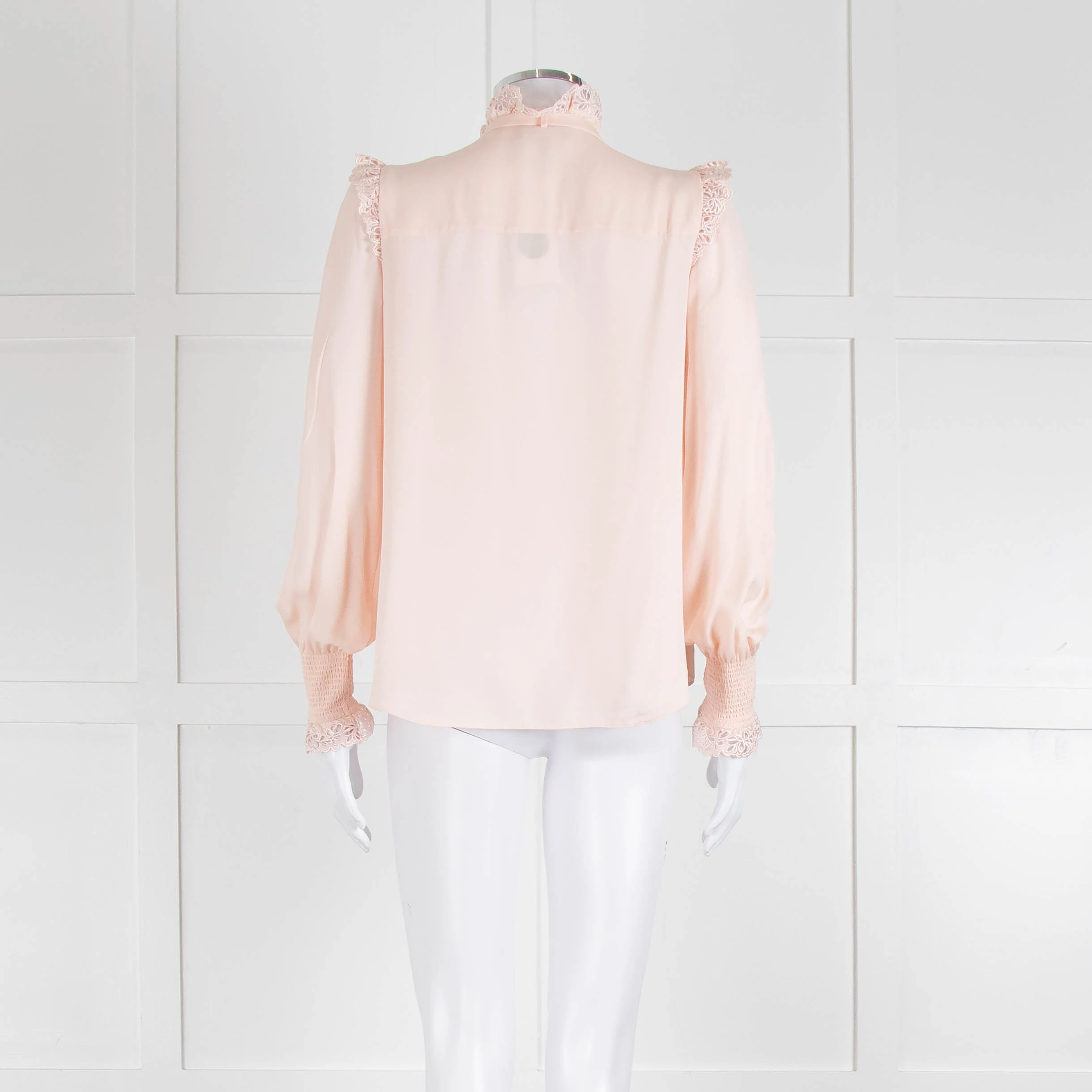 Me + Em Pink Frill Neck Blouse with Lace Trims and Smocked Cuffs - Image 5