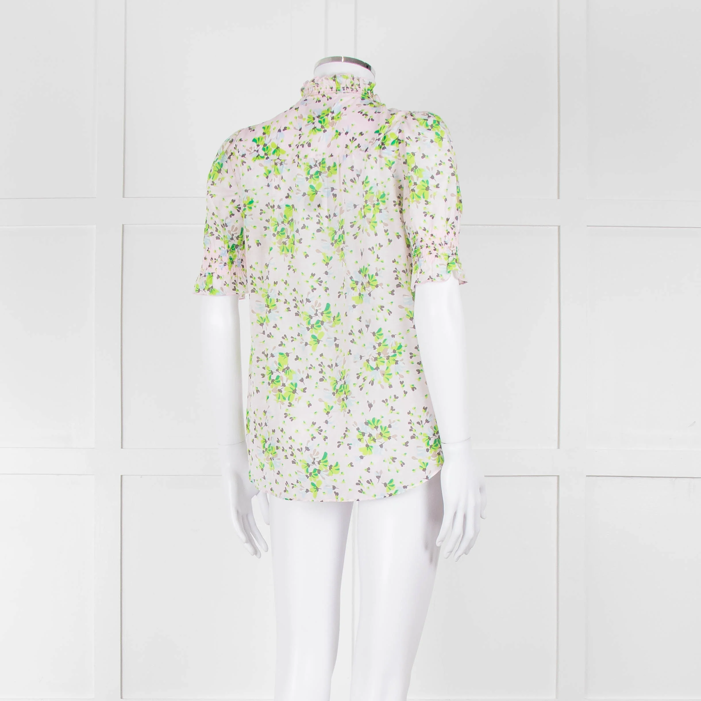 Me + Em Pink, Green & Grey Floral Silk Mix Short Sleeve Frill Top - Image 4