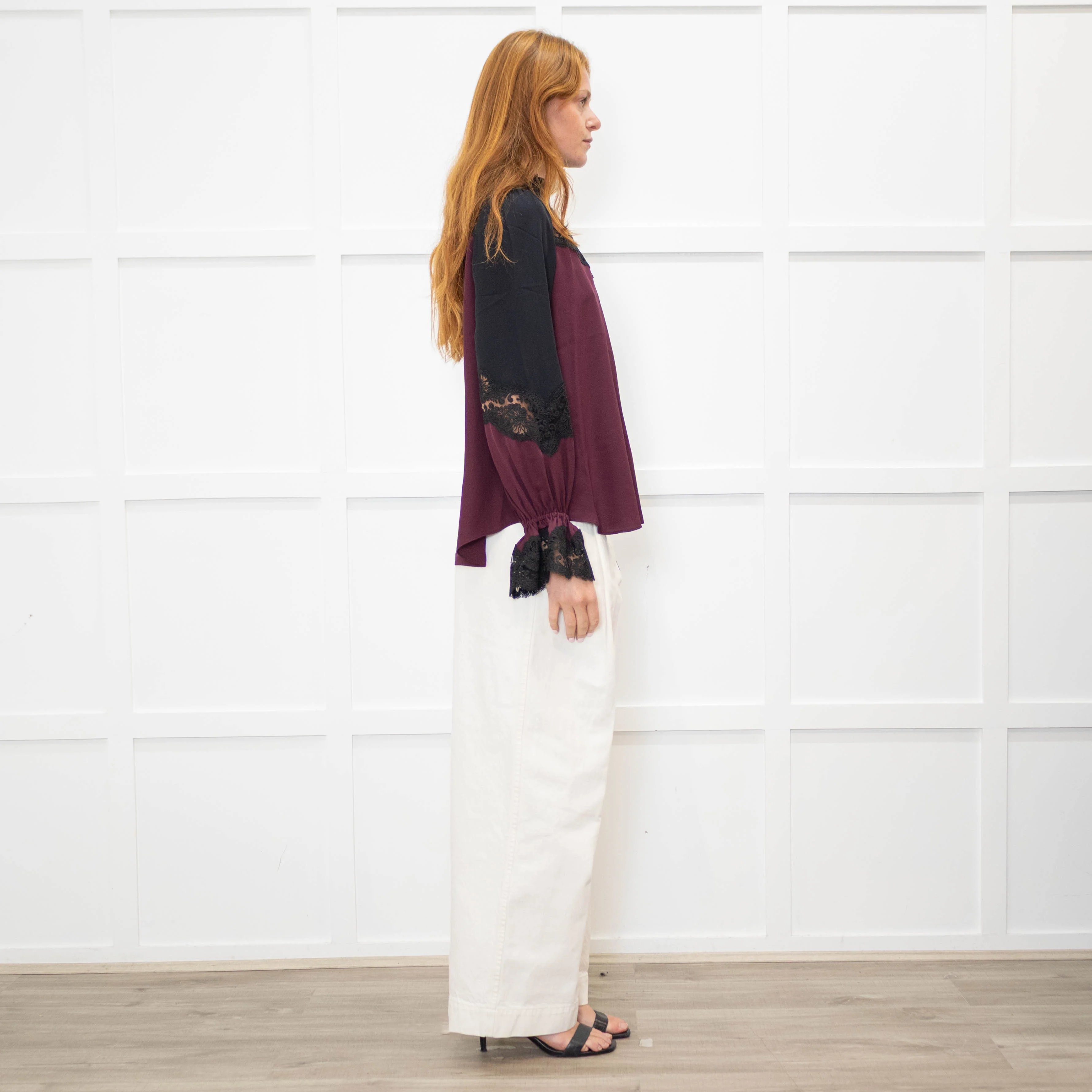 Me + Em Purple And Black Silk And Lace Colour Block Blouse - Image 6