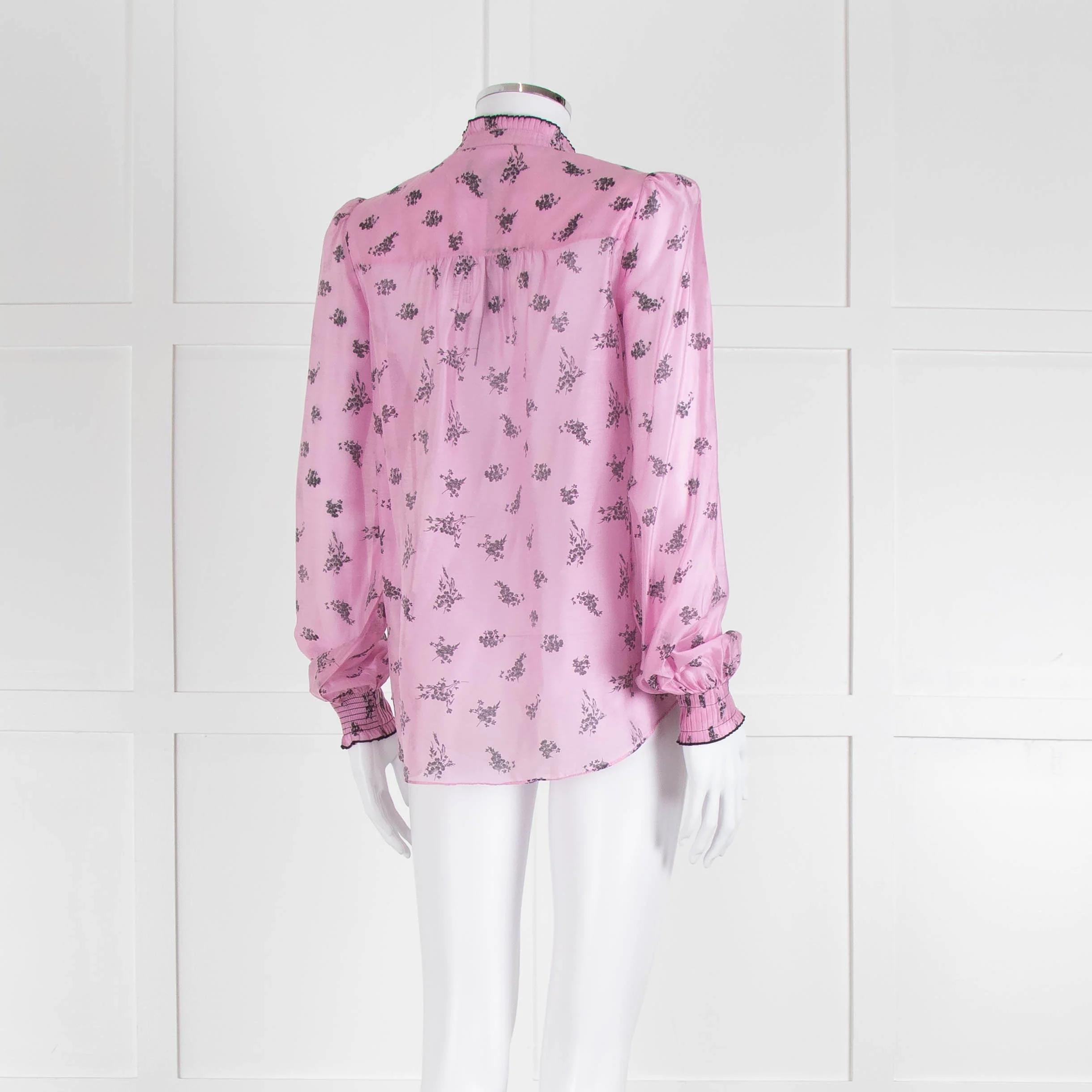 Me + Em Pink Blouse with Frill Neck and Black Floral Print - Image 4