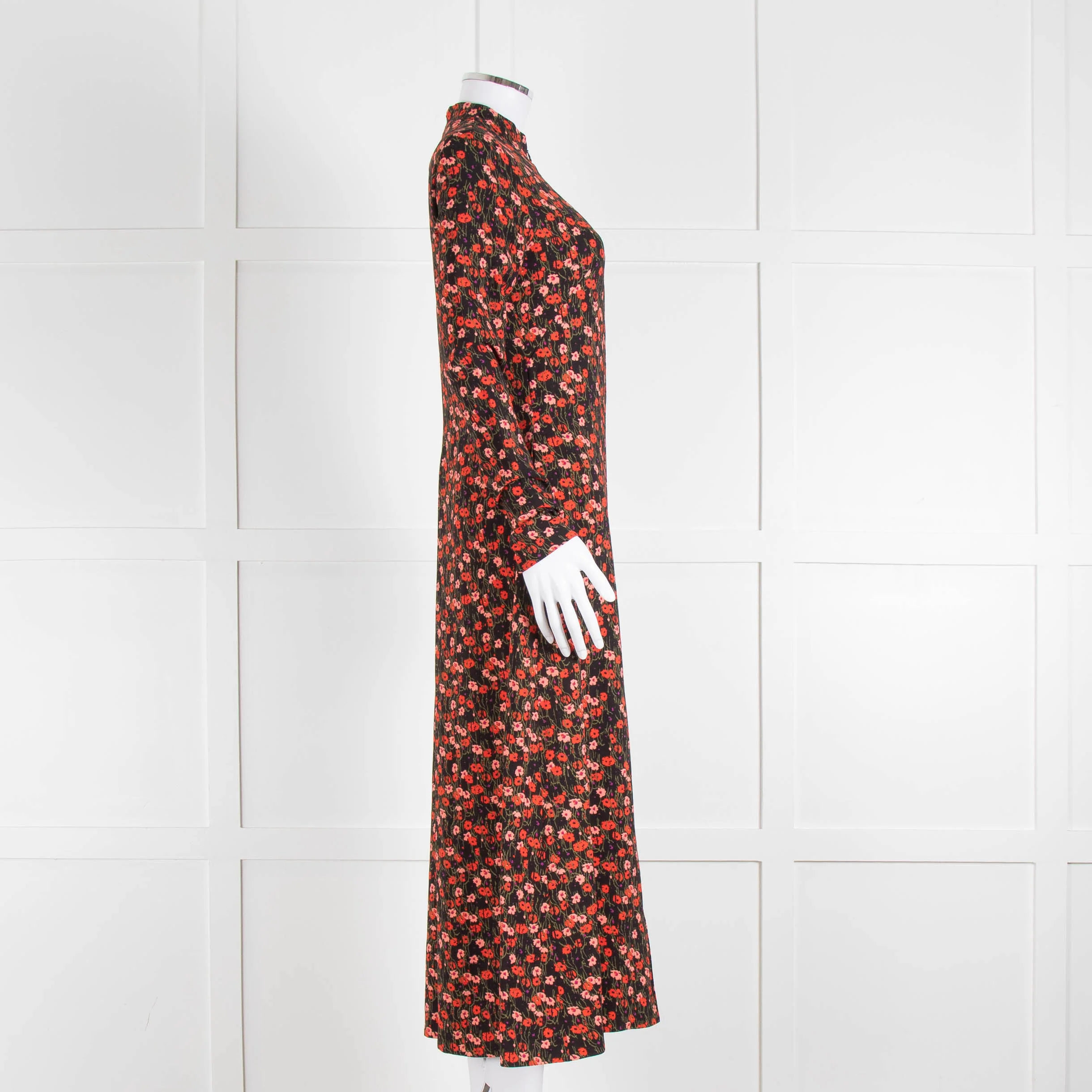 Me + Em Red and Pink Floral Zip Front Midi Dress - Image 3