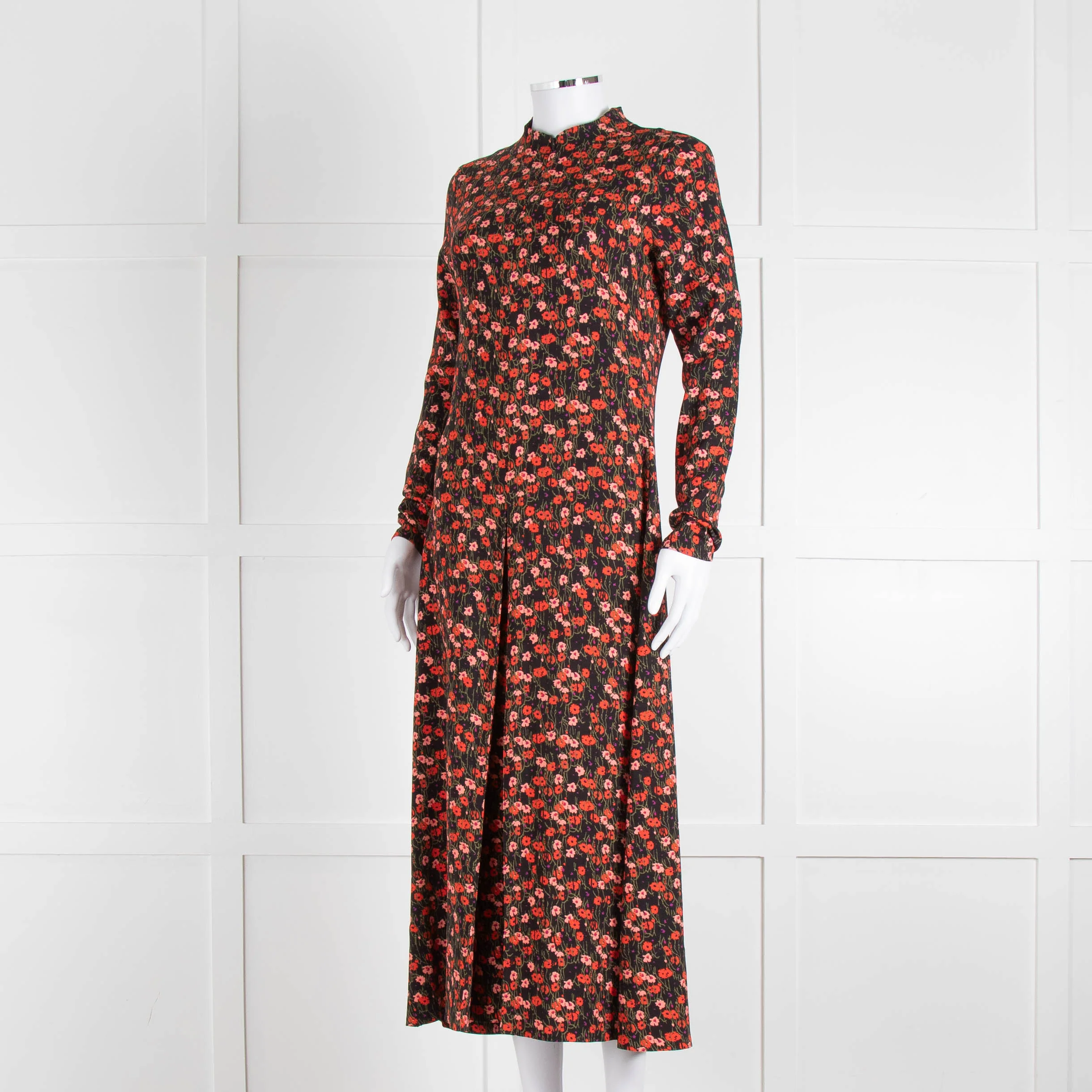 Me + Em Red and Pink Floral Zip Front Midi Dress - Image 8