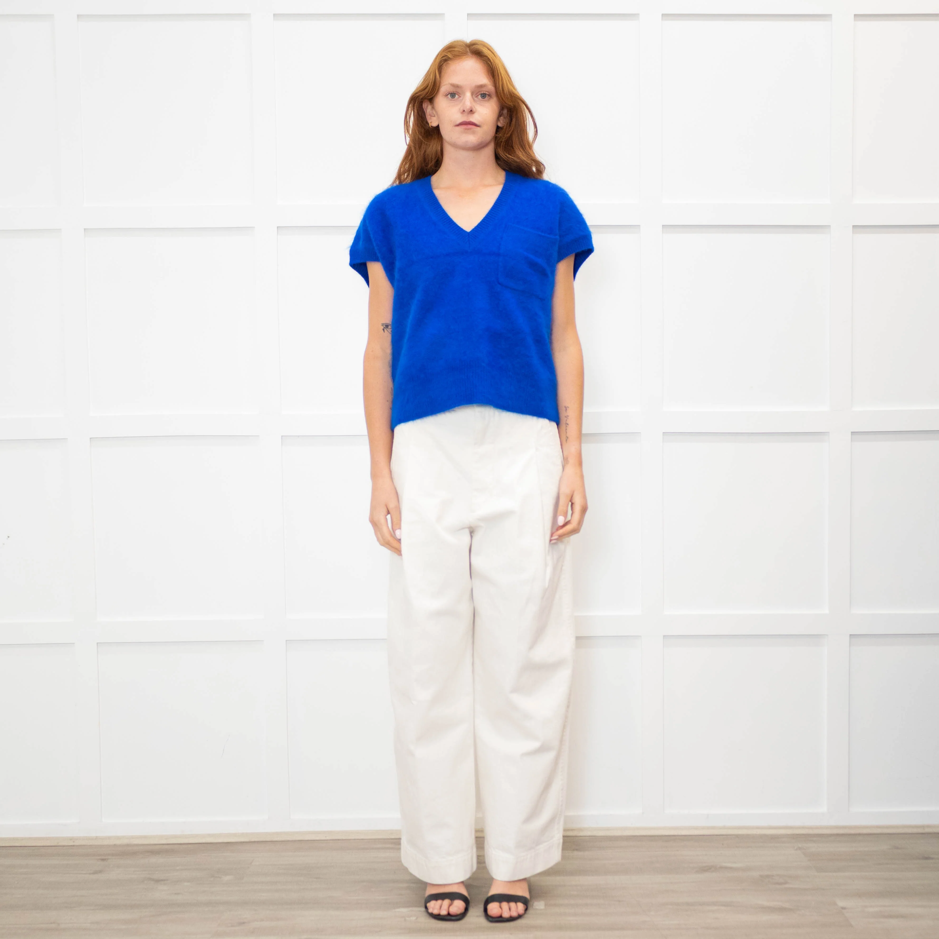 Me + Em Royal Blue Brushed Cashmere Vest Knit