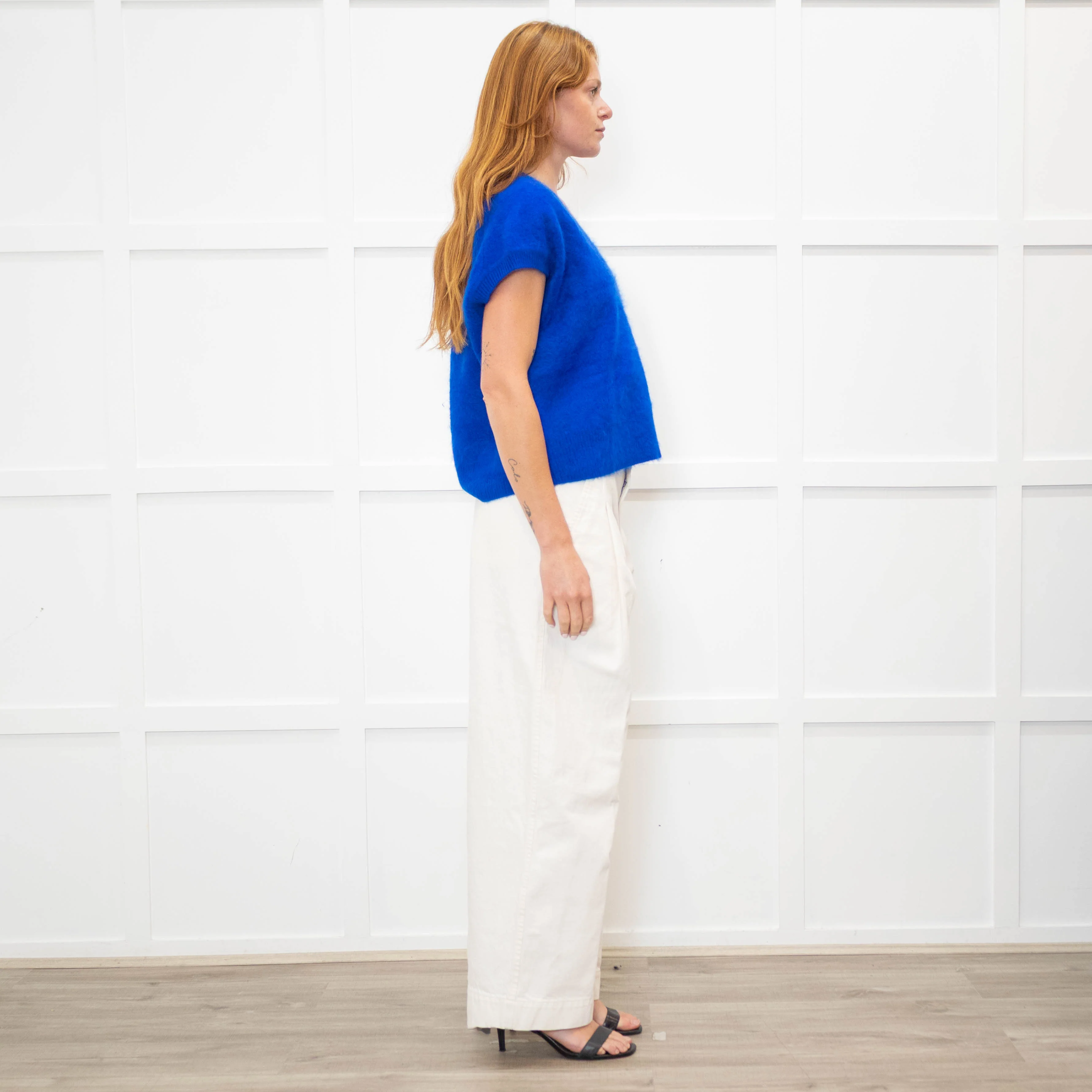 Me + Em Royal Blue Brushed Cashmere Vest Knit - Image 6