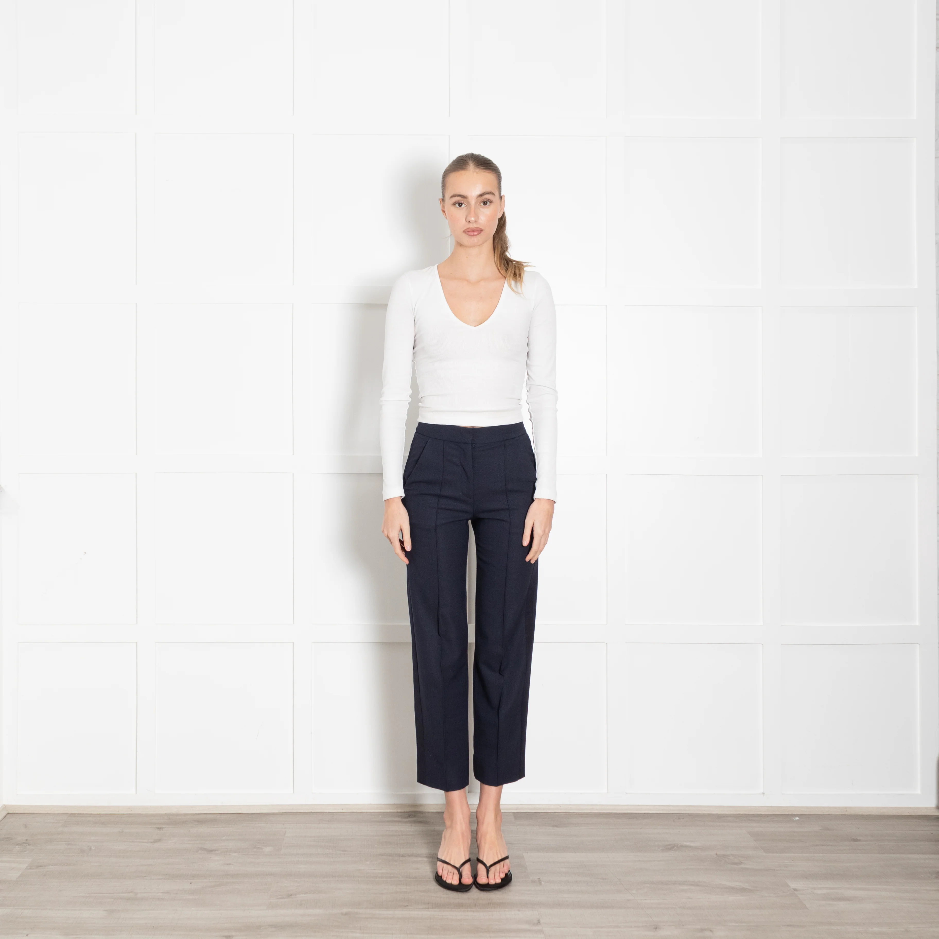 Me + Em Tailored Navy Woven Cigarette Trousers