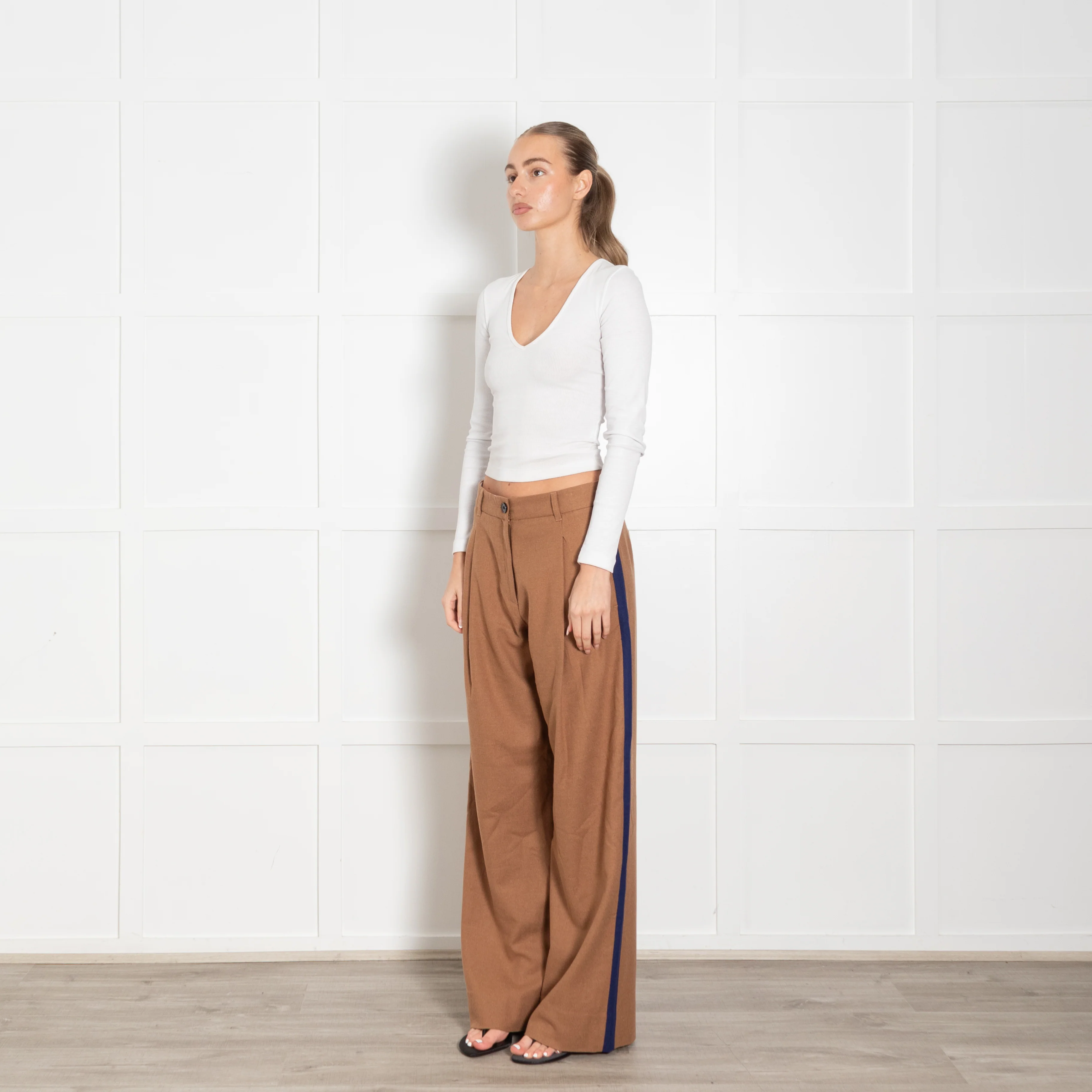 Me + Em Tan Trousers With Blue Side Stripe - Image 3
