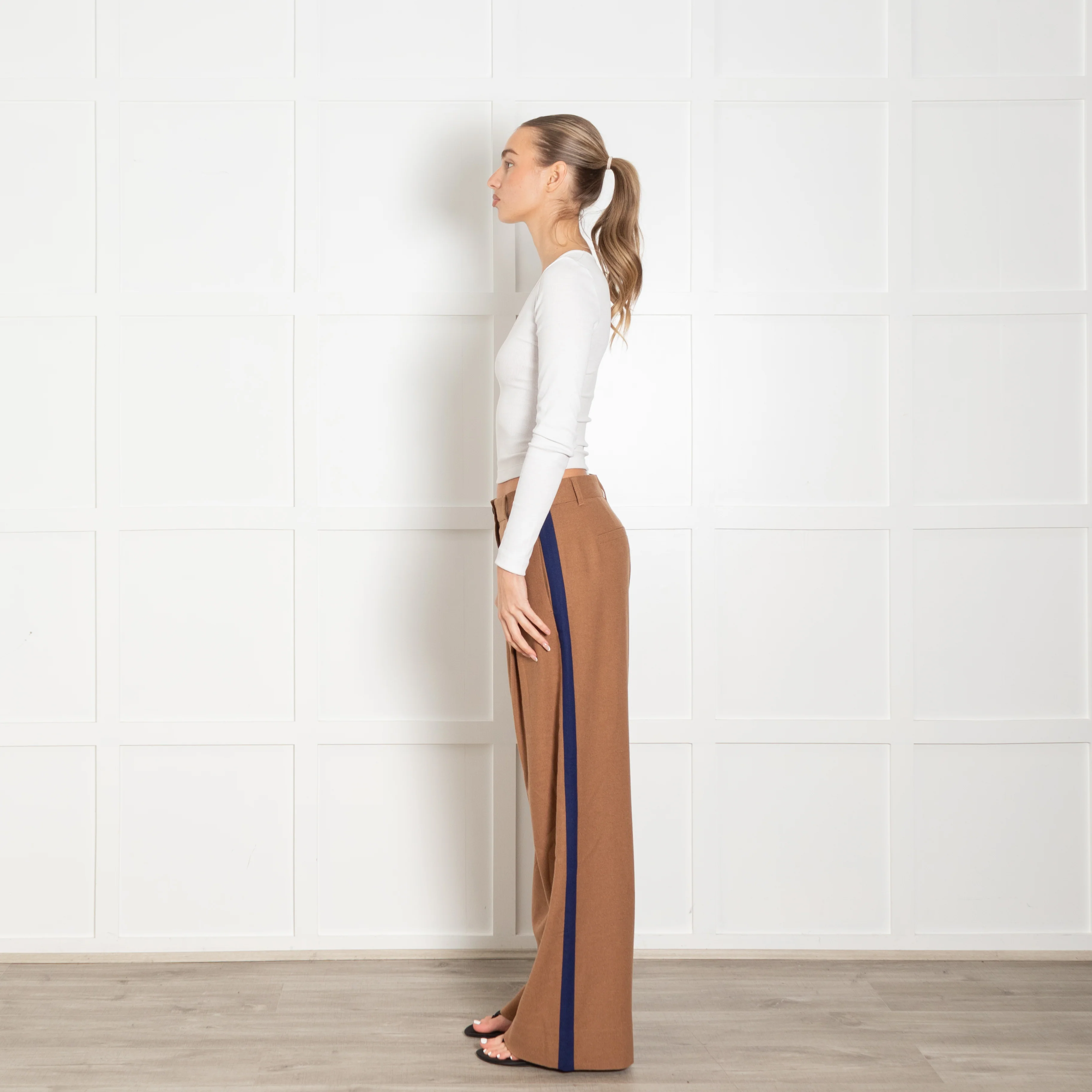 Me + Em Tan Trousers With Blue Side Stripe - Image 4