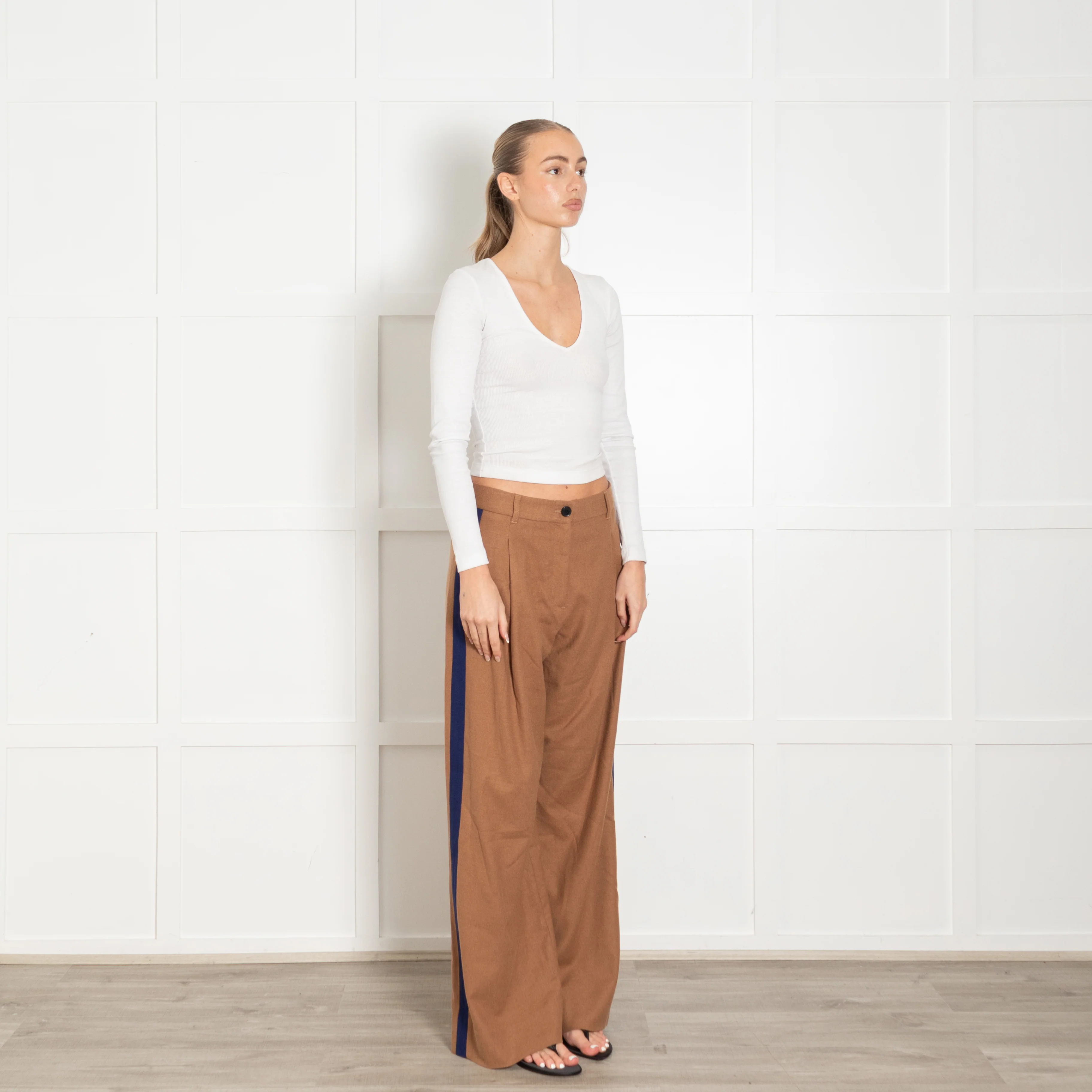 Me + Em Tan Trousers With Blue Side Stripe - Image 7