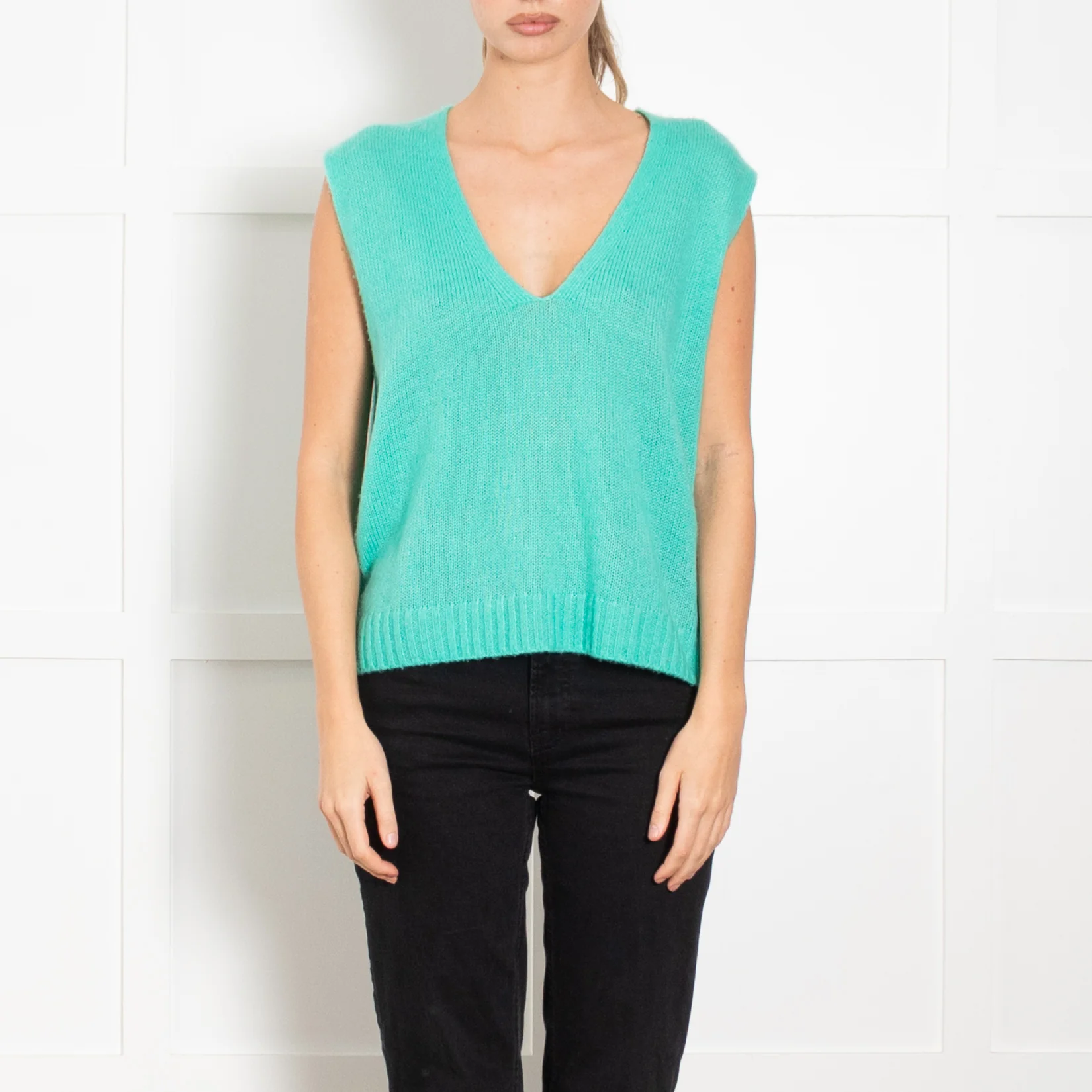 Me + Em Turquoise Cashmere Sleeveless Jumper - Image 2