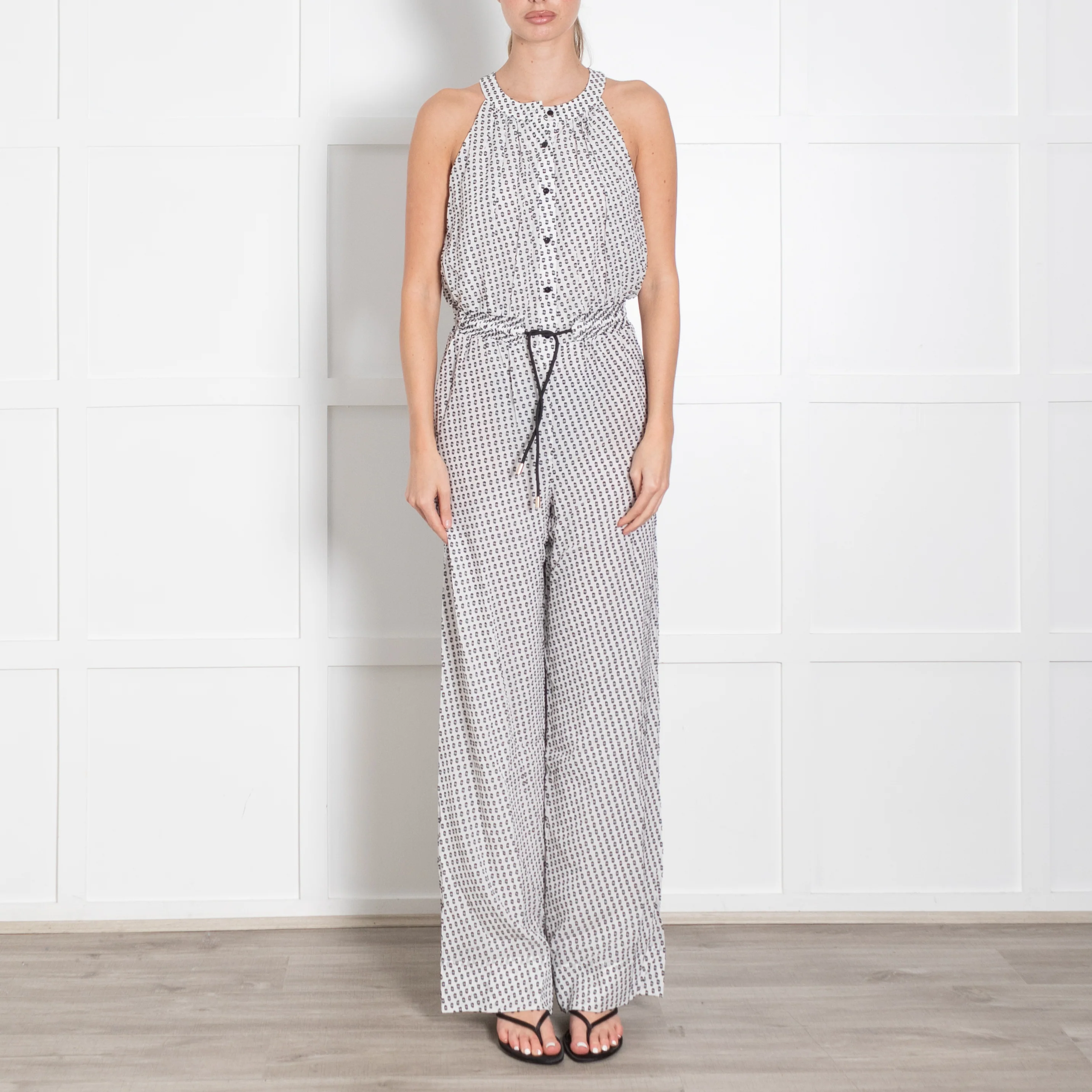 Me + Em White Black Flecks Silk Blend Sleeveless Jumpsuit - Image 2