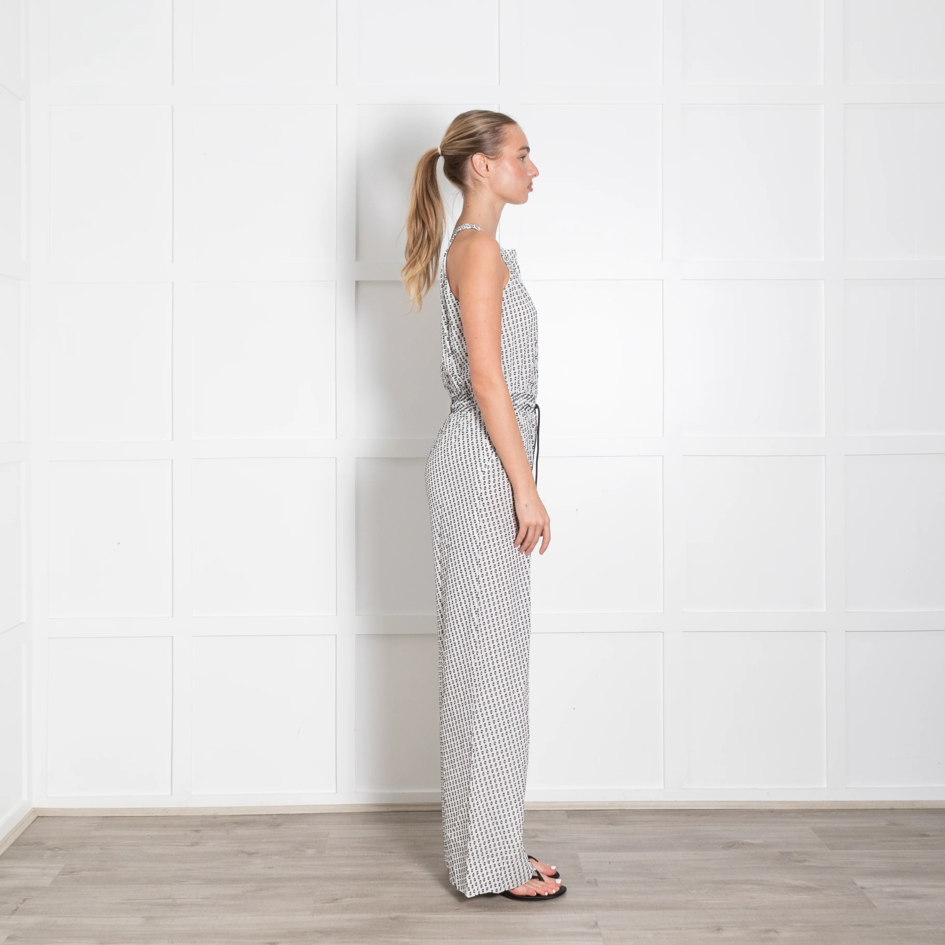 Me + Em White Black Flecks Silk Blend Sleeveless Jumpsuit - Image 6