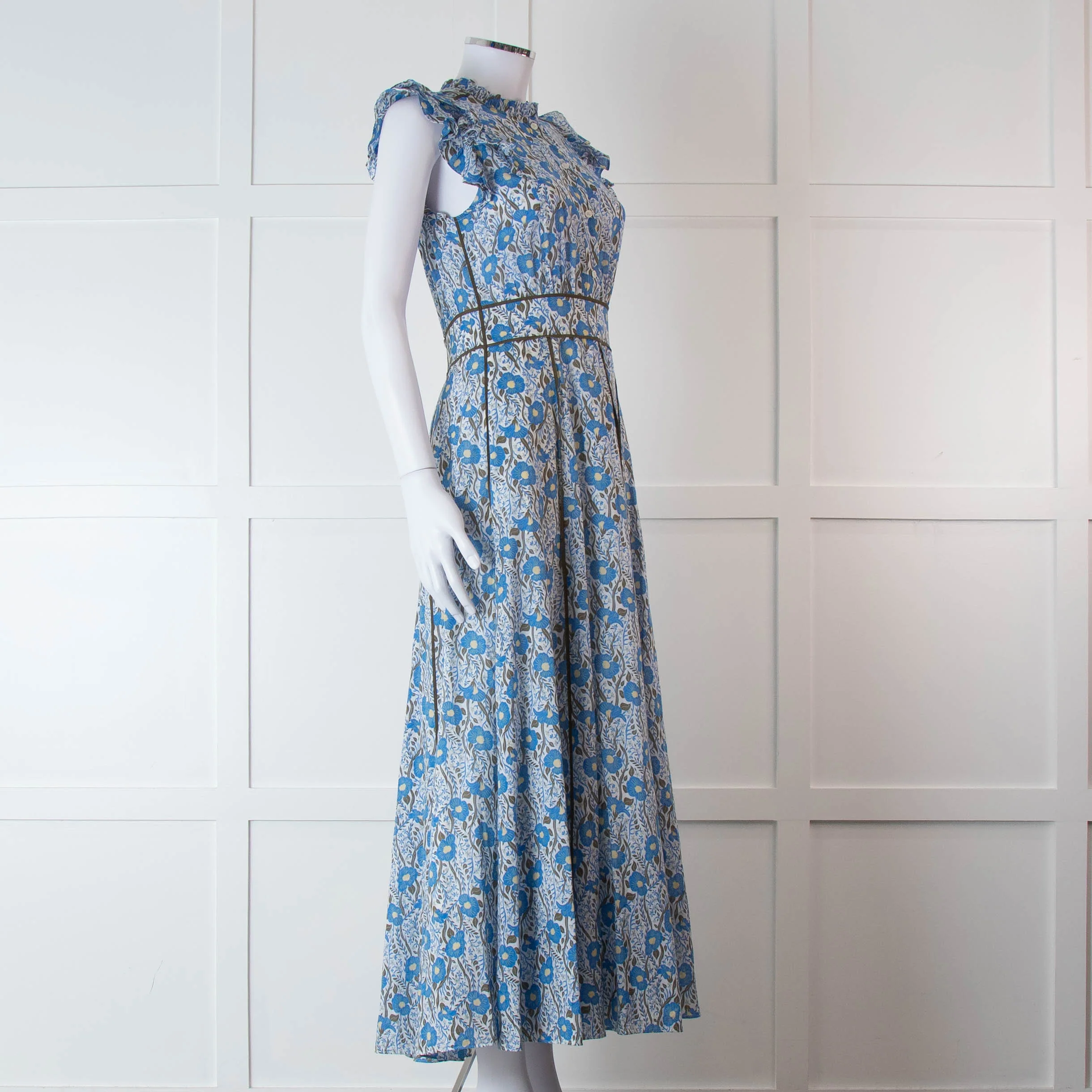 Me + Em White Blue Floral Cotton Sleeveless Maxi Dress - Image 2