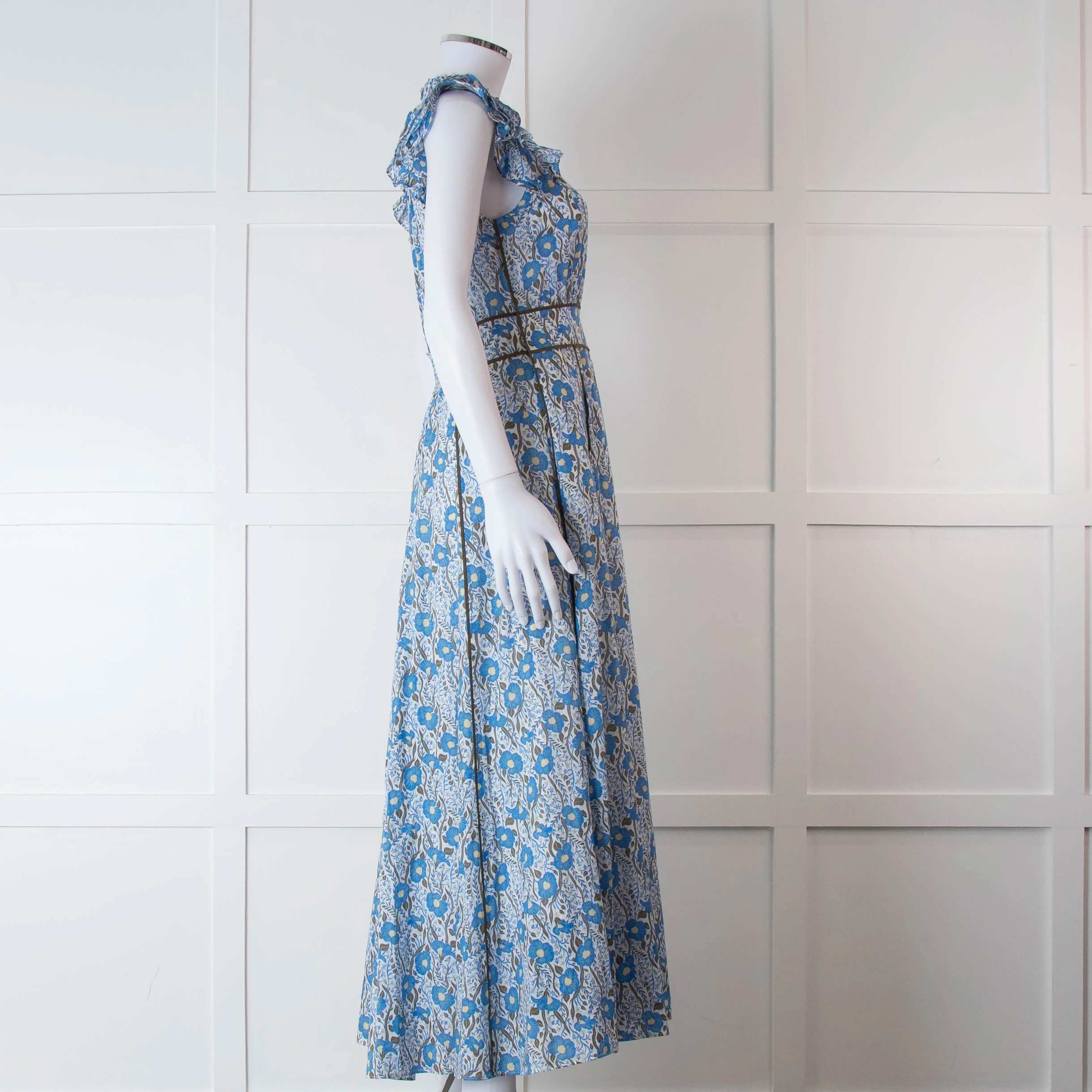 Me + Em White Blue Floral Cotton Sleeveless Maxi Dress - Image 3