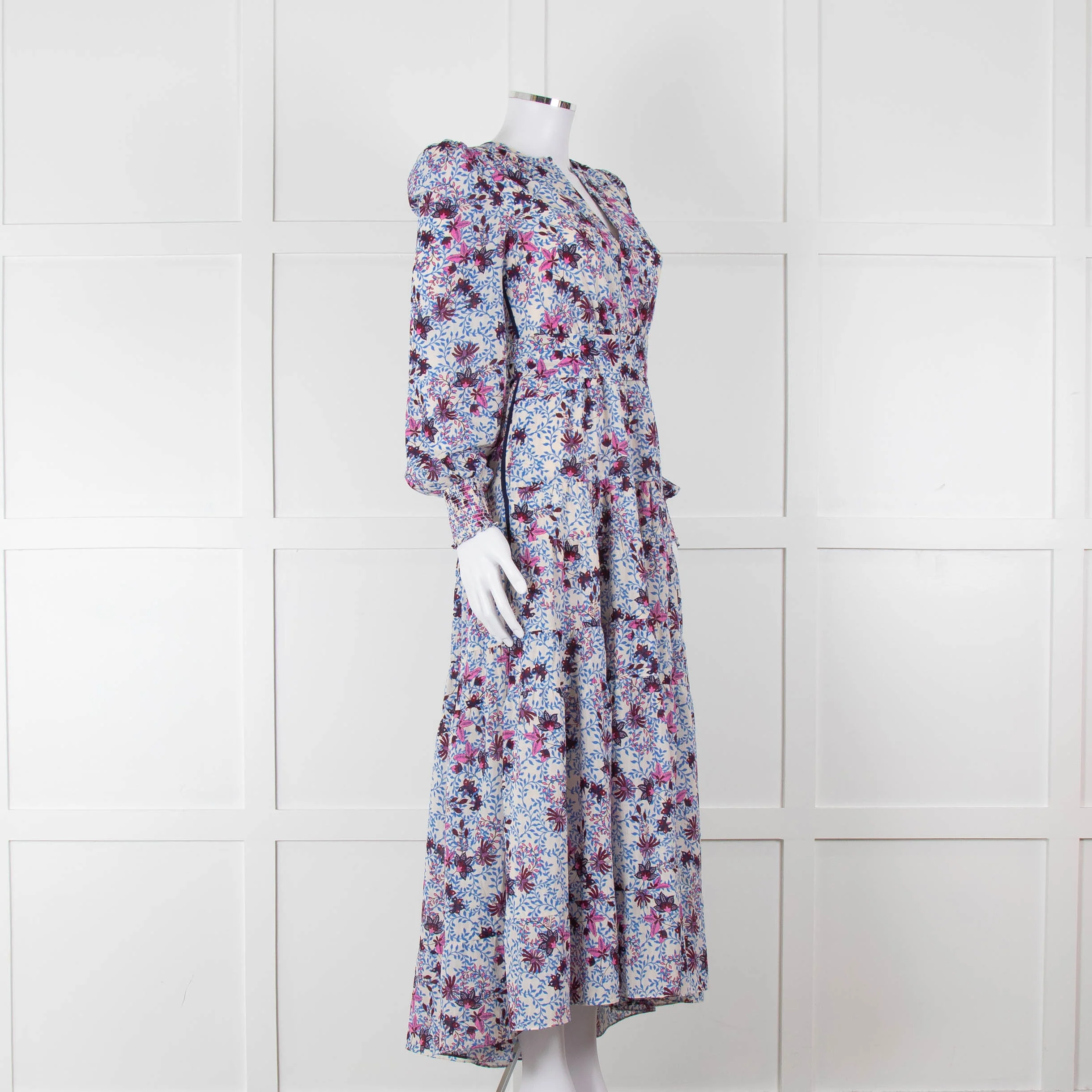 ME + EM White Blue Purple Floral Tiered Maxi Dress - Image 2