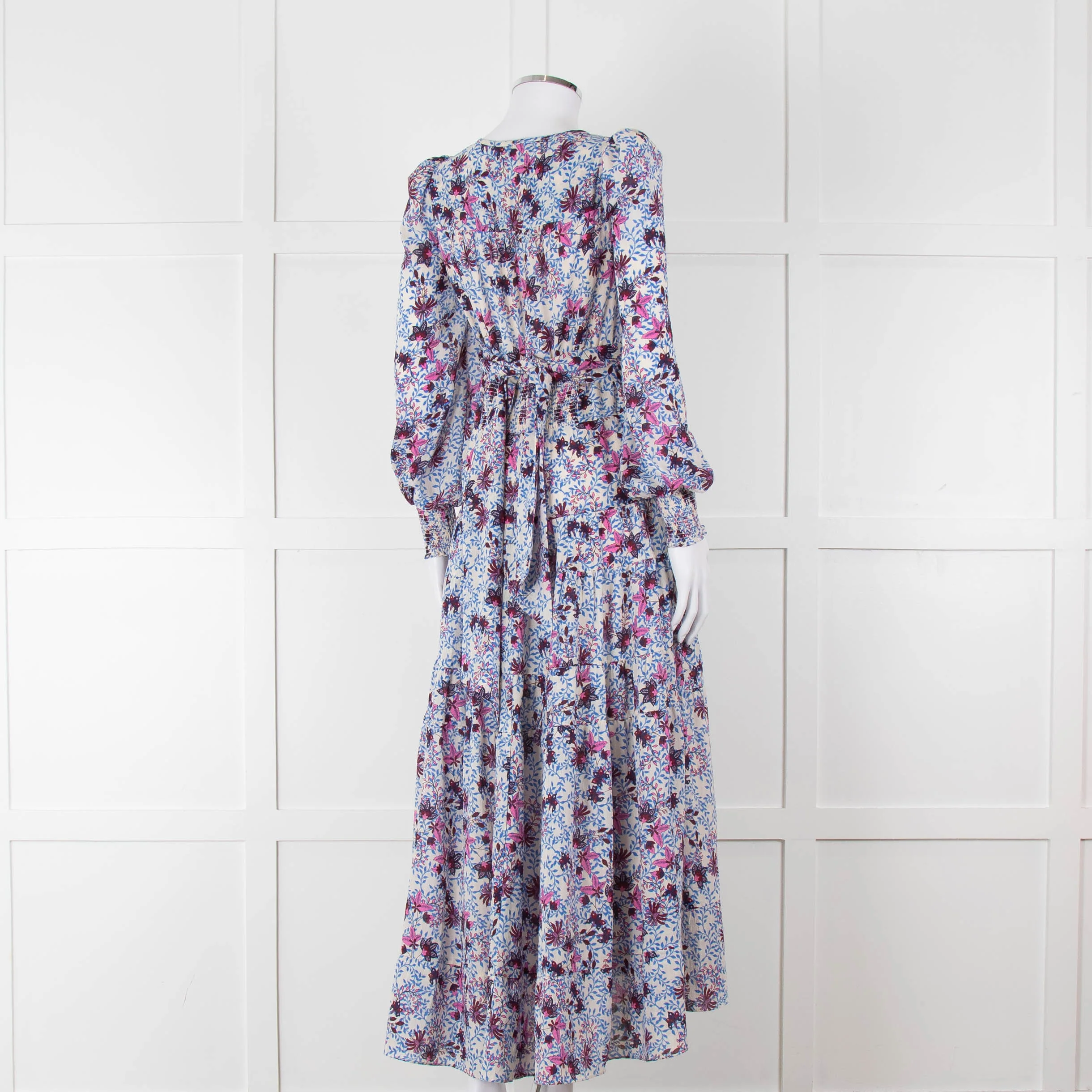 ME + EM White Blue Purple Floral Tiered Maxi Dress - Image 4