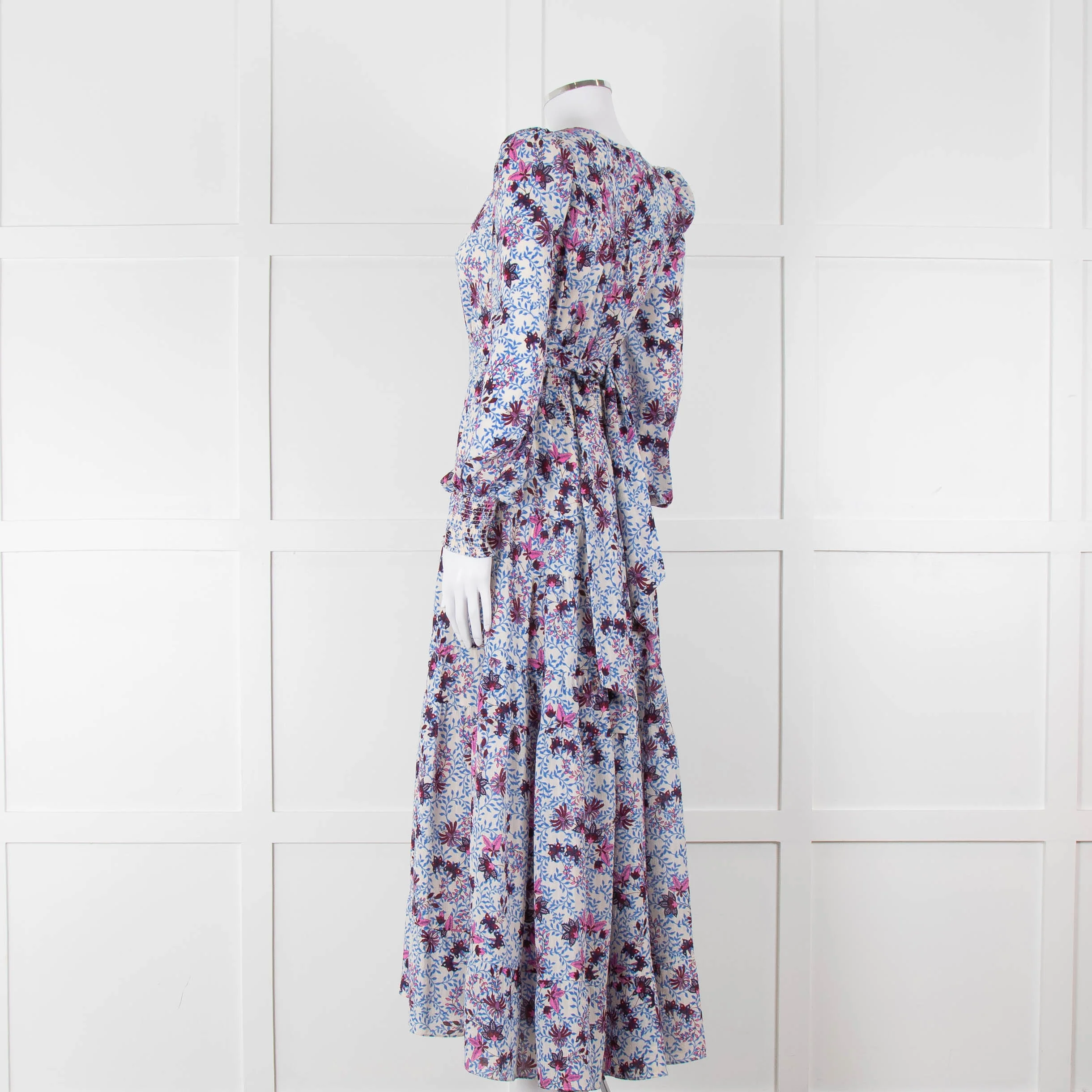 ME + EM White Blue Purple Floral Tiered Maxi Dress - Image 6