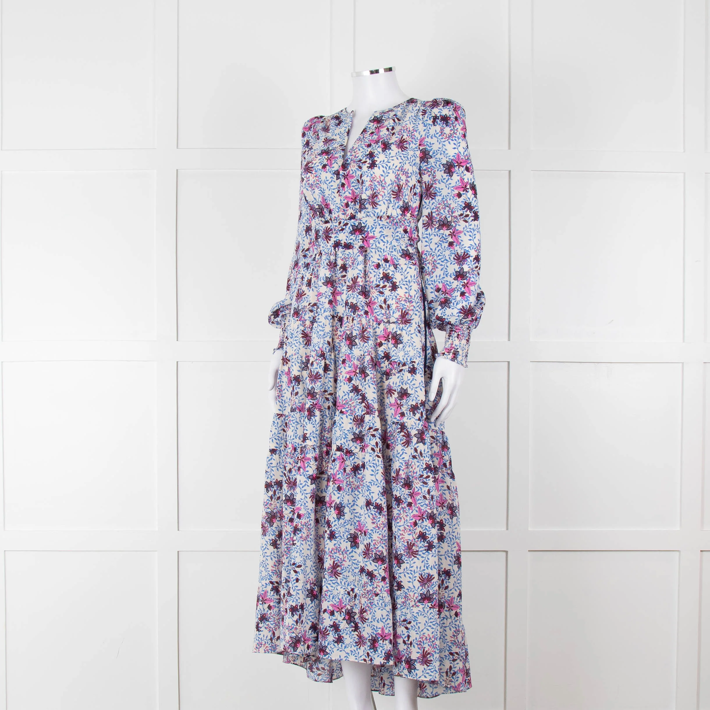 ME + EM White Blue Purple Floral Tiered Maxi Dress - Image 8