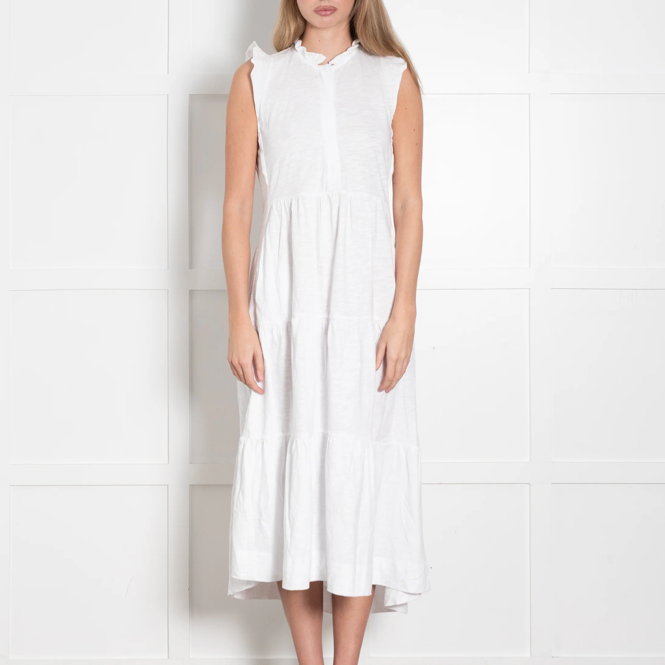 Me + Em White Cotton Tiered Midi Dress - Image 2