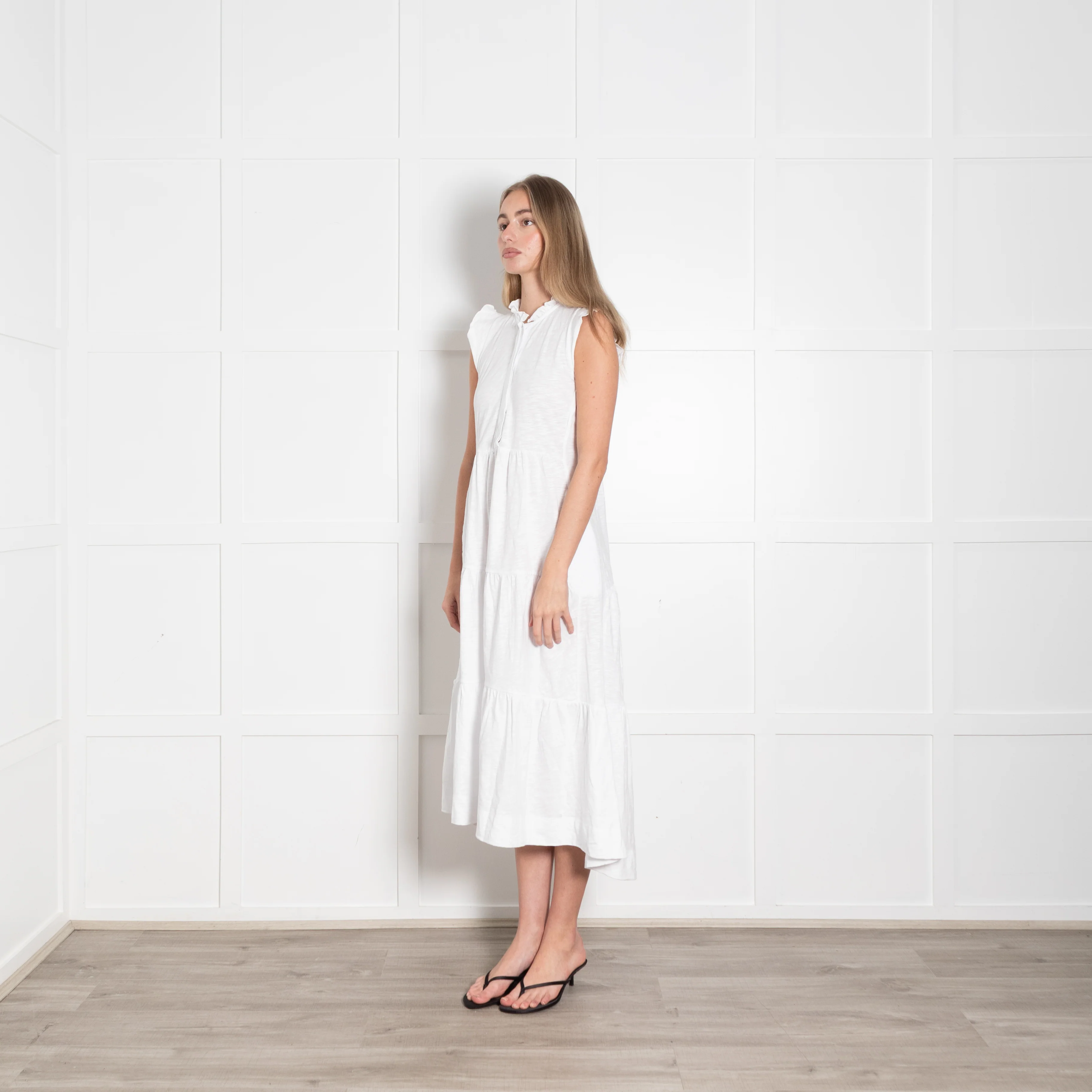 Me + Em White Cotton Tiered Midi Dress - Image 3