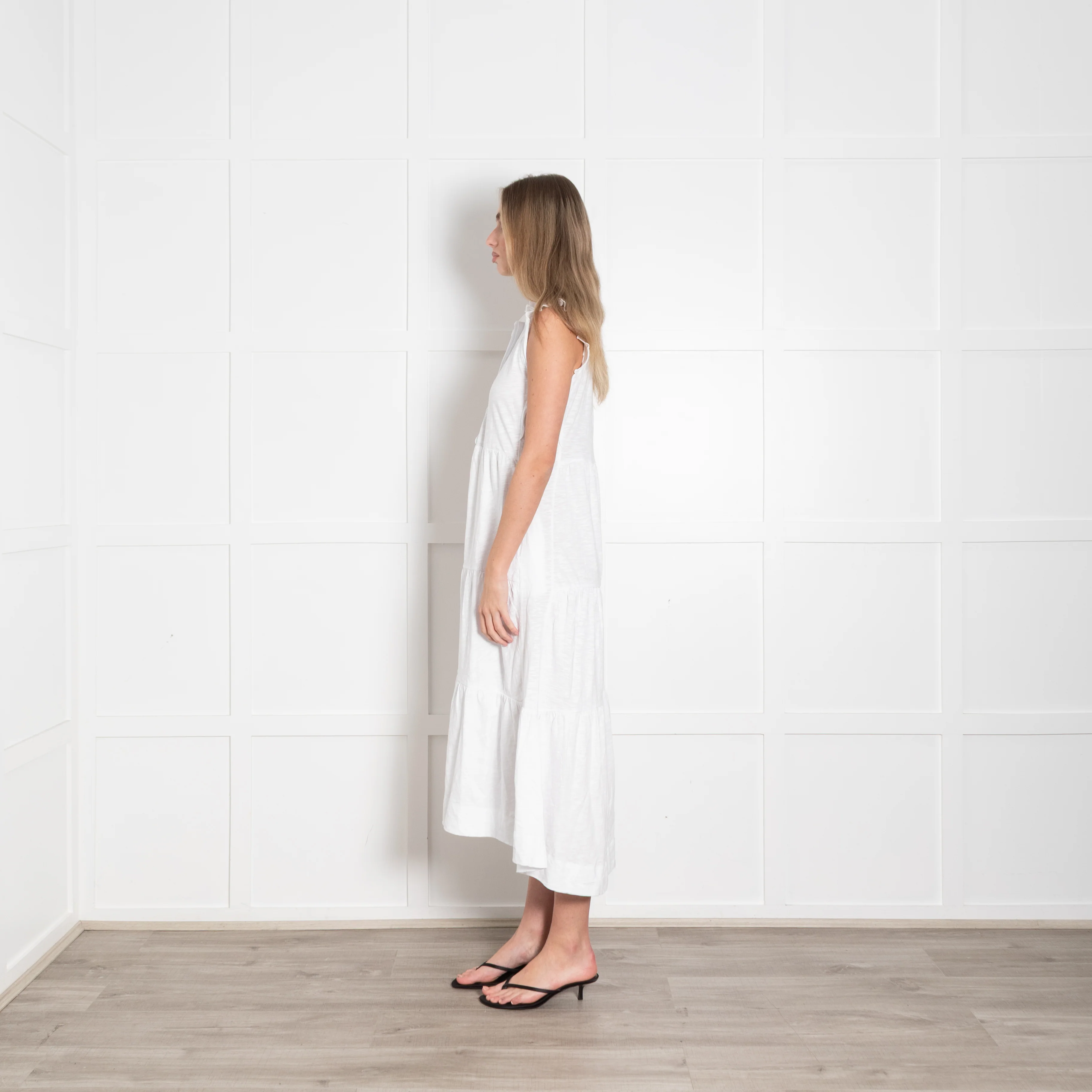 Me + Em White Cotton Tiered Midi Dress - Image 4
