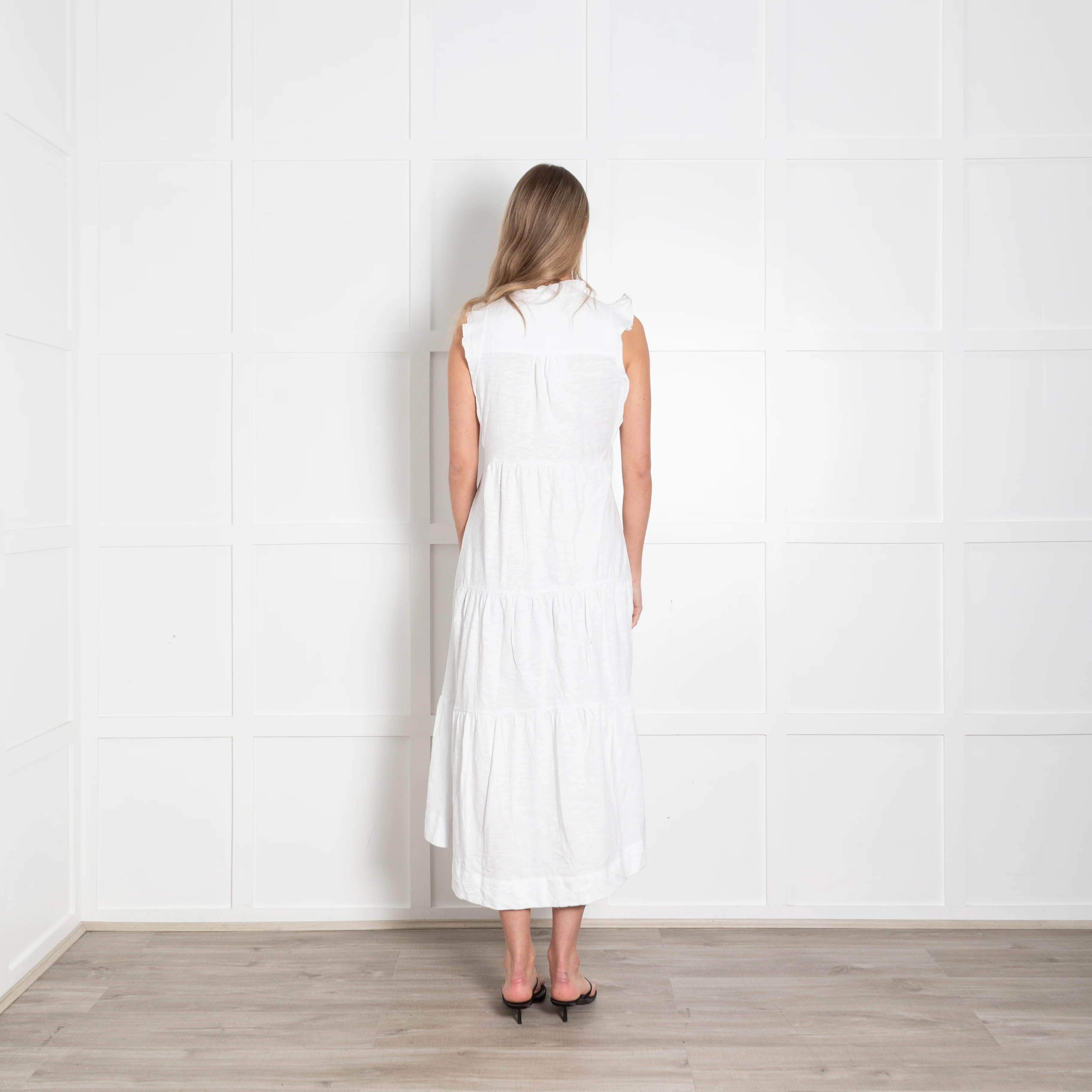 Me + Em White Cotton Tiered Midi Dress - Image 5