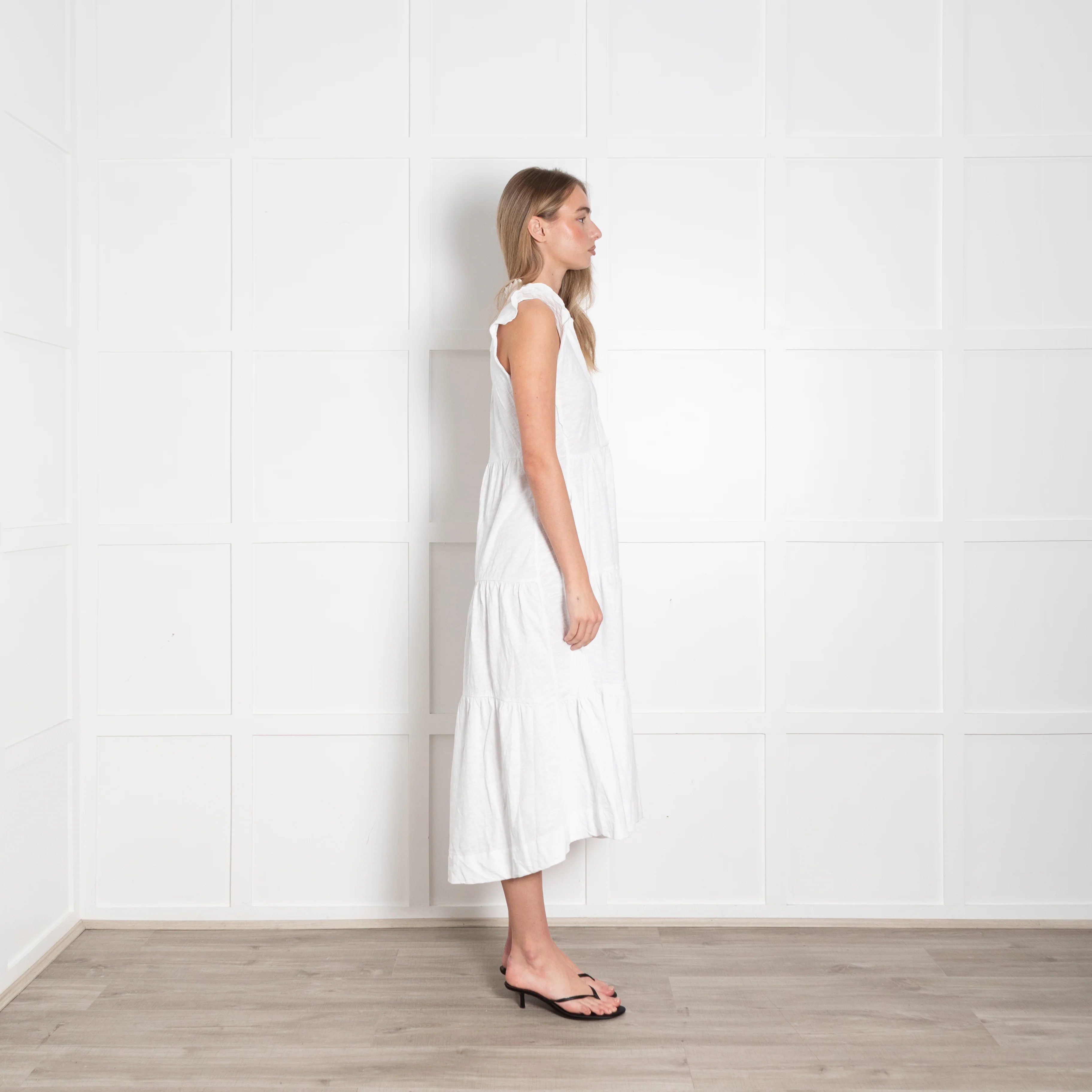 Me + Em White Cotton Tiered Midi Dress - Image 6