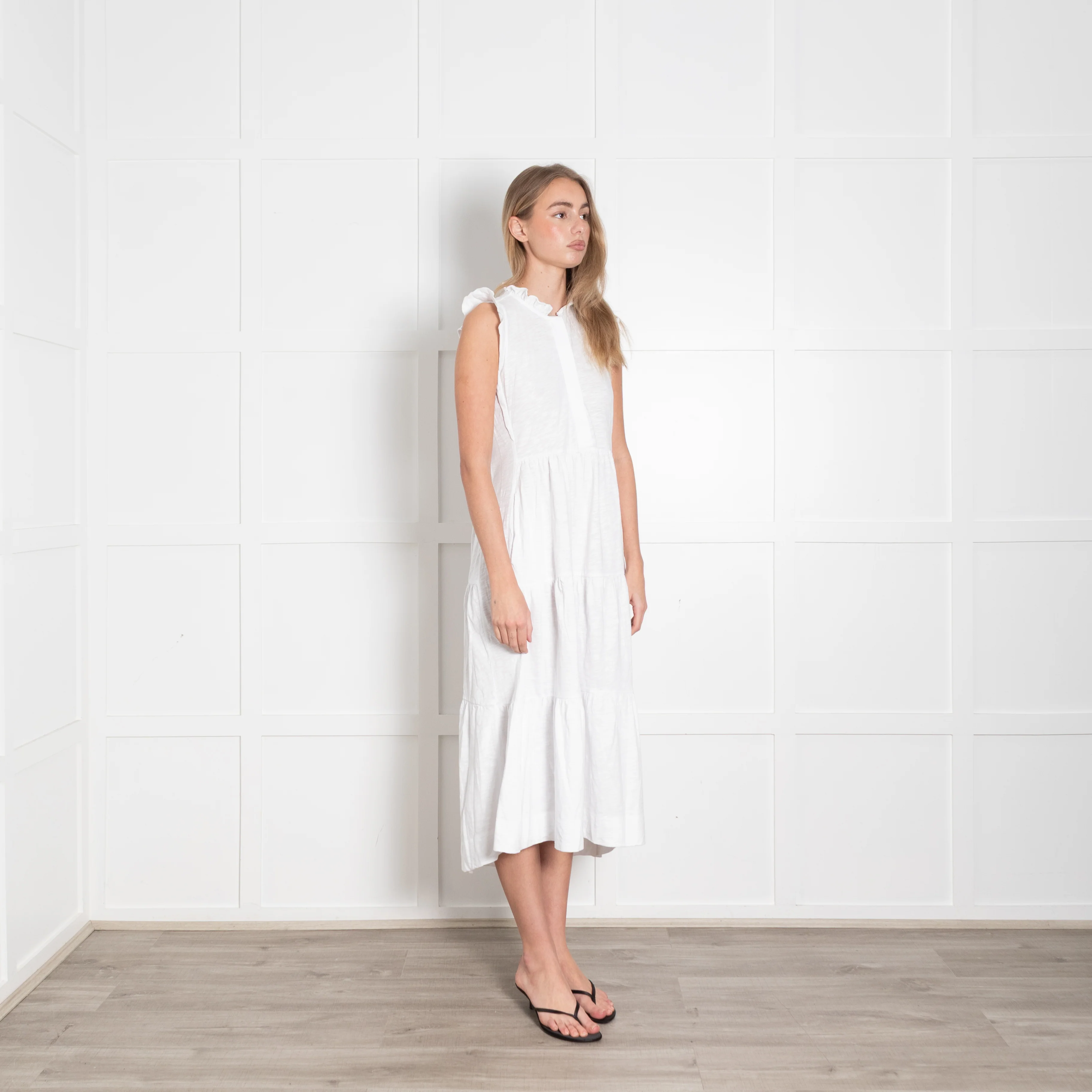 Me + Em White Cotton Tiered Midi Dress - Image 7